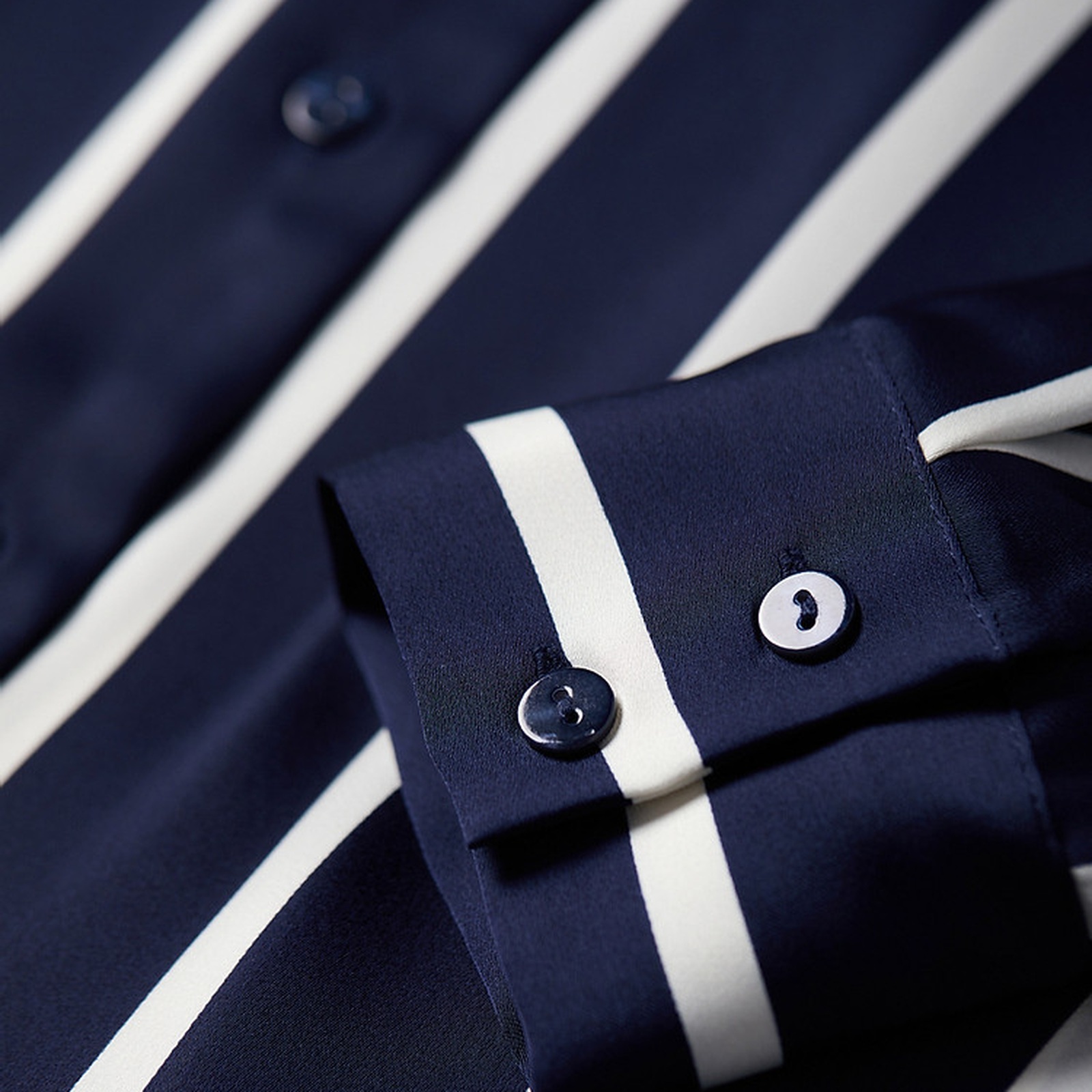 Karin · Striped satin blouse — fabric detail
