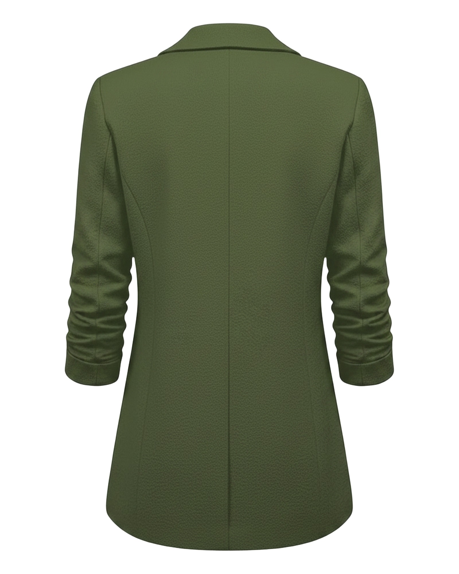 Karlijn olive-green open-front draped blazer, back view (AI visualisation)