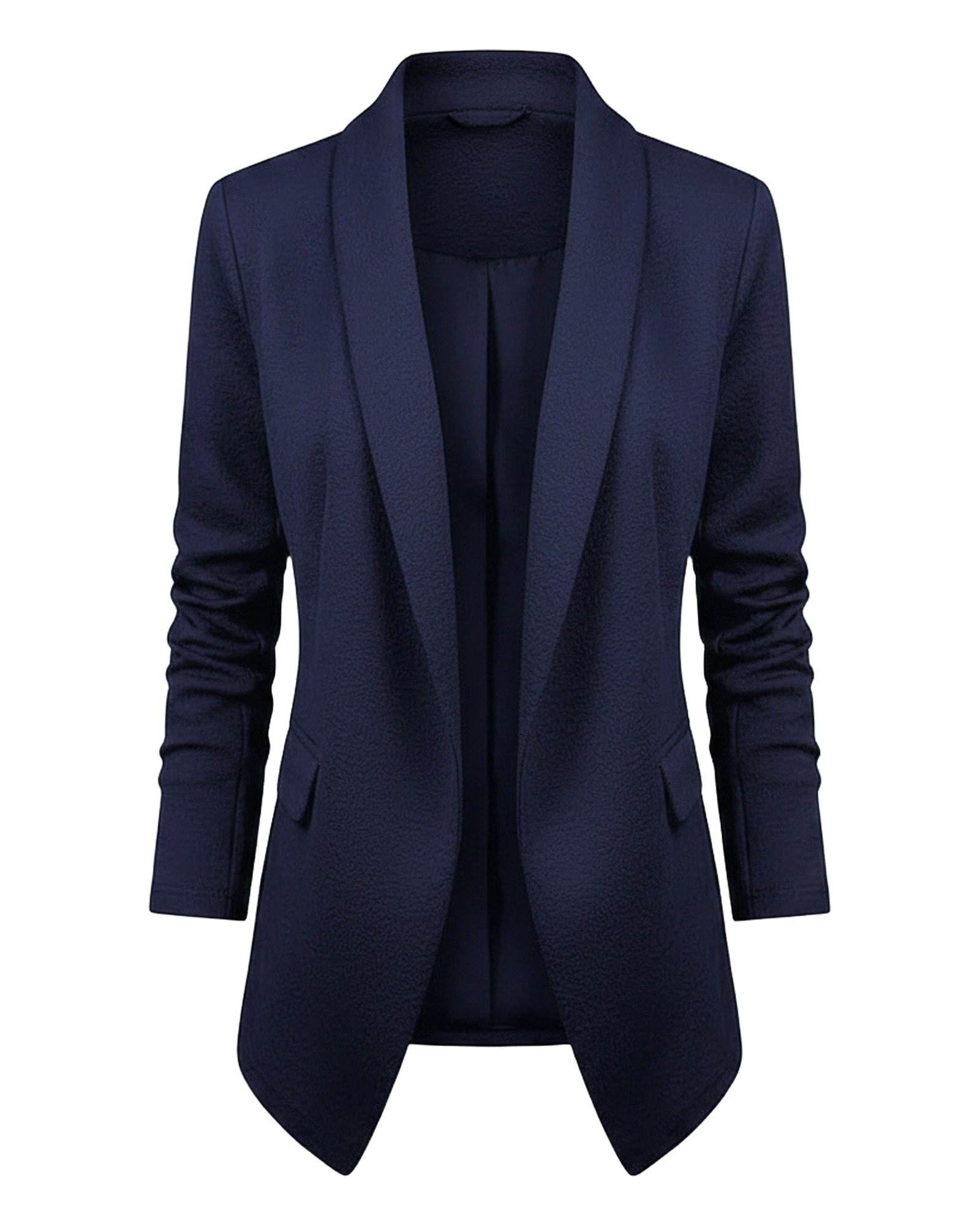 Karlijn navy blue open-front draped blazer, colour variant (AI visualisation)