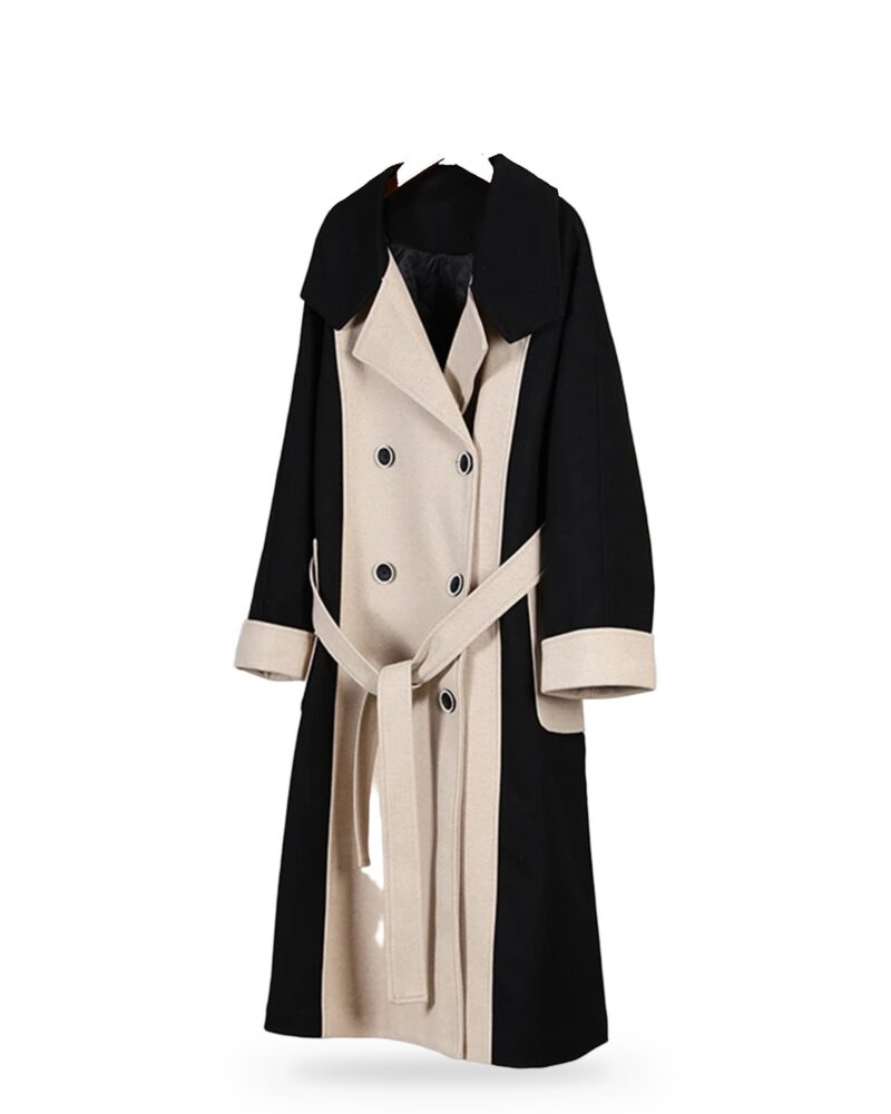 Klaasje colour-block patchwork wool coat — product front