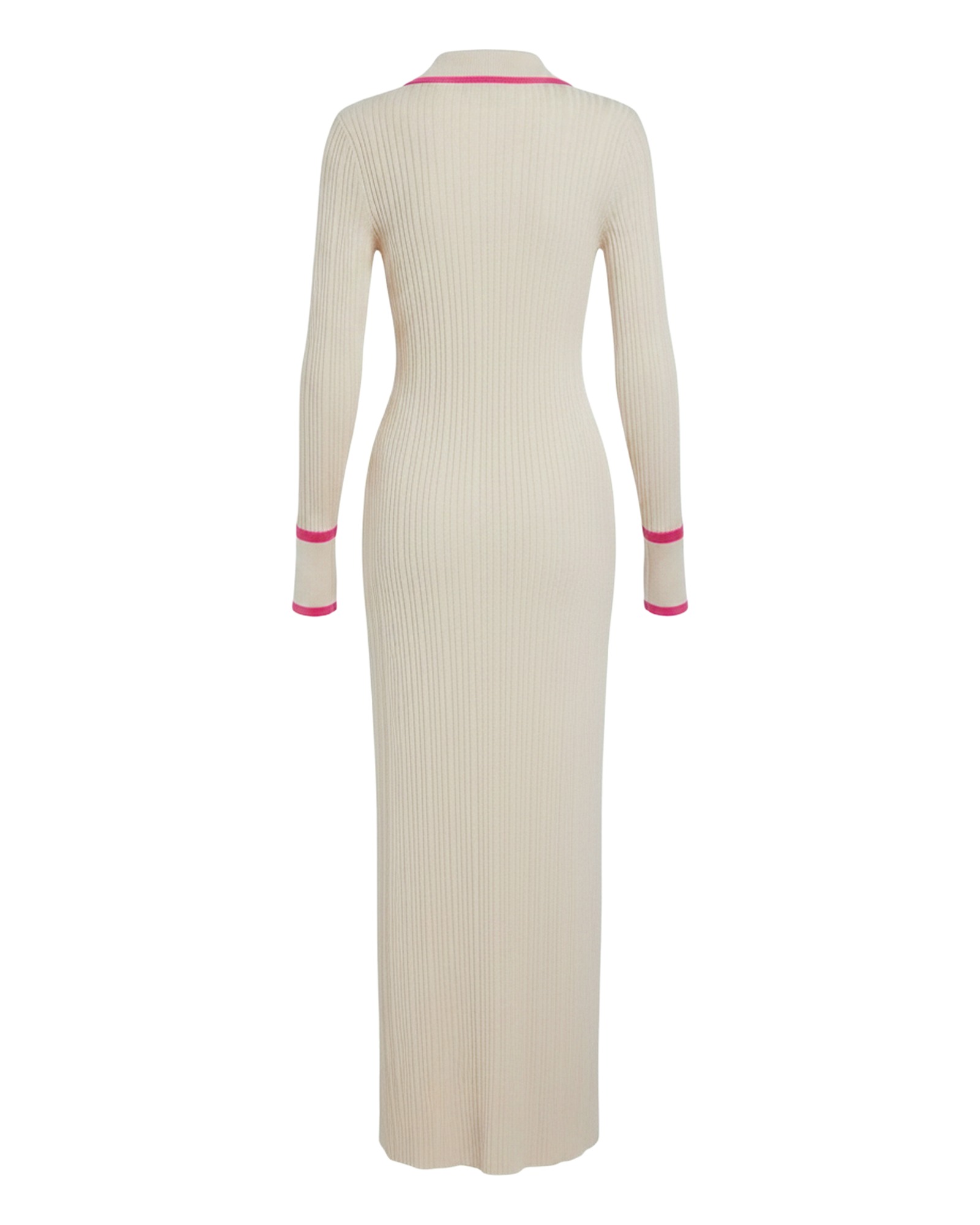 Klaske cream ribbed knit button-front midi dress, back view (AI visualisation)