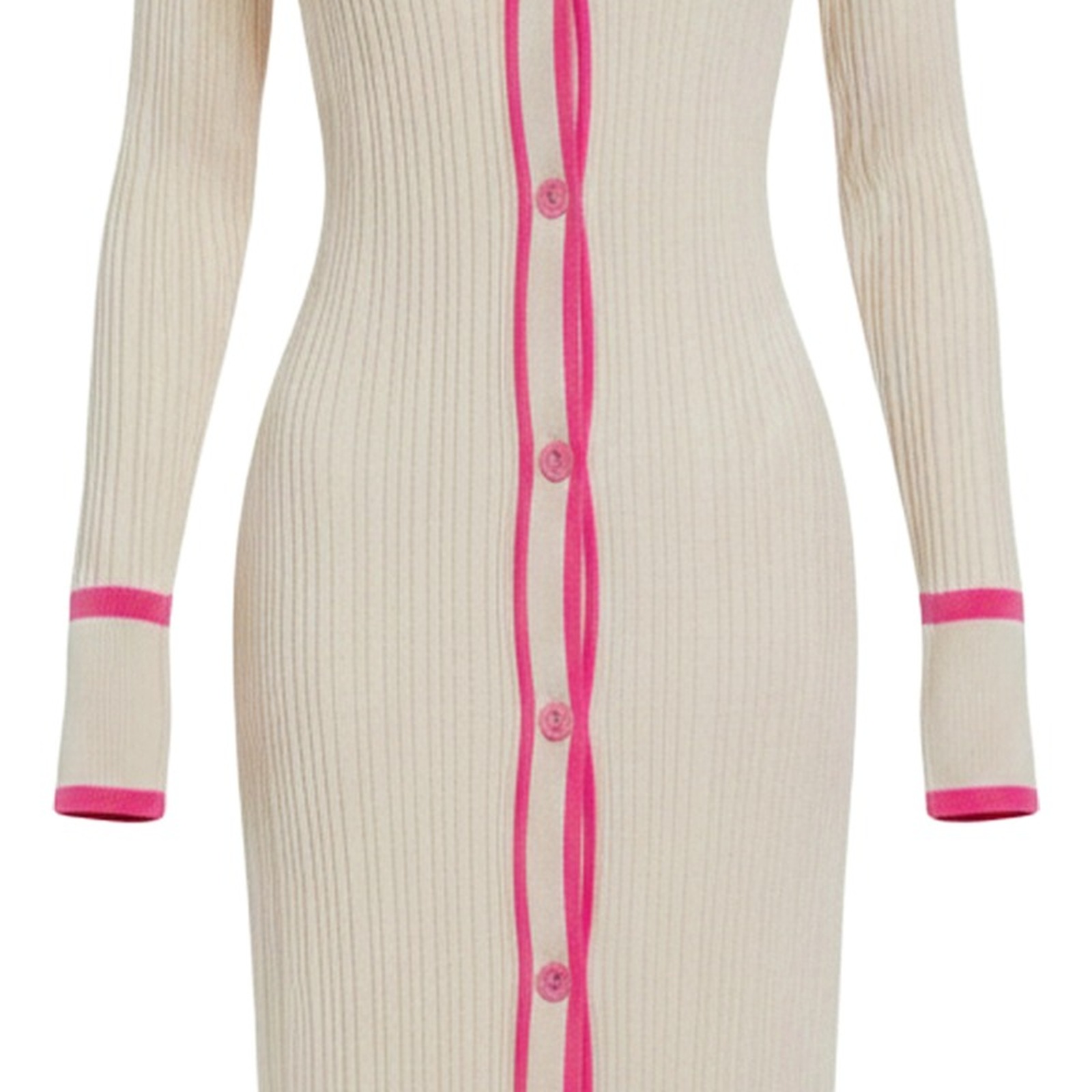 Klaske cream ribbed knit button-front midi dress — fabric and texture detail (AI visualisation)