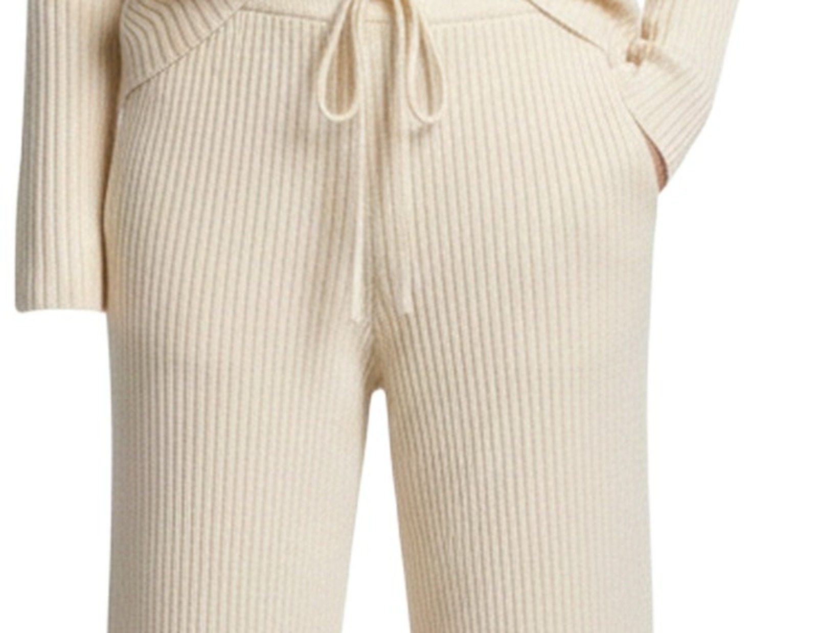 Klazien ribbed knit top and trouser set — stofdetail (AI-visualisatie)