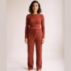Klazien ribbed knit top and trouser set — Rood (AI-visualisatie)