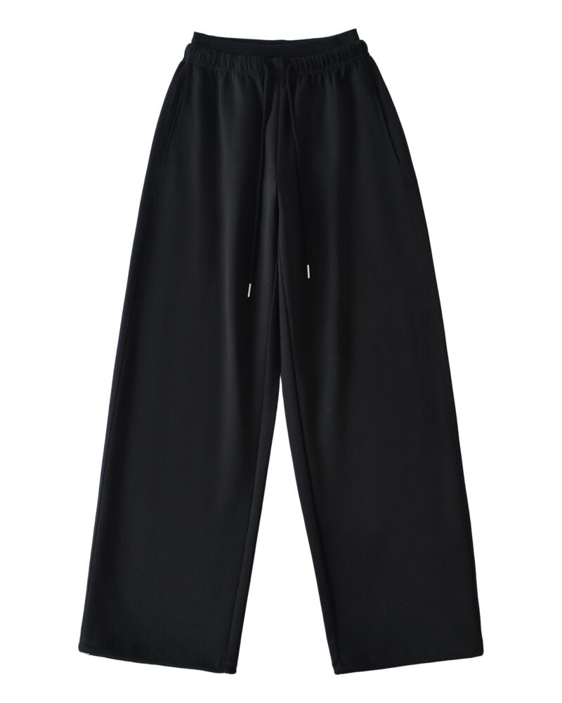 Lente black drawstring wide-leg trousers, front view — product photo