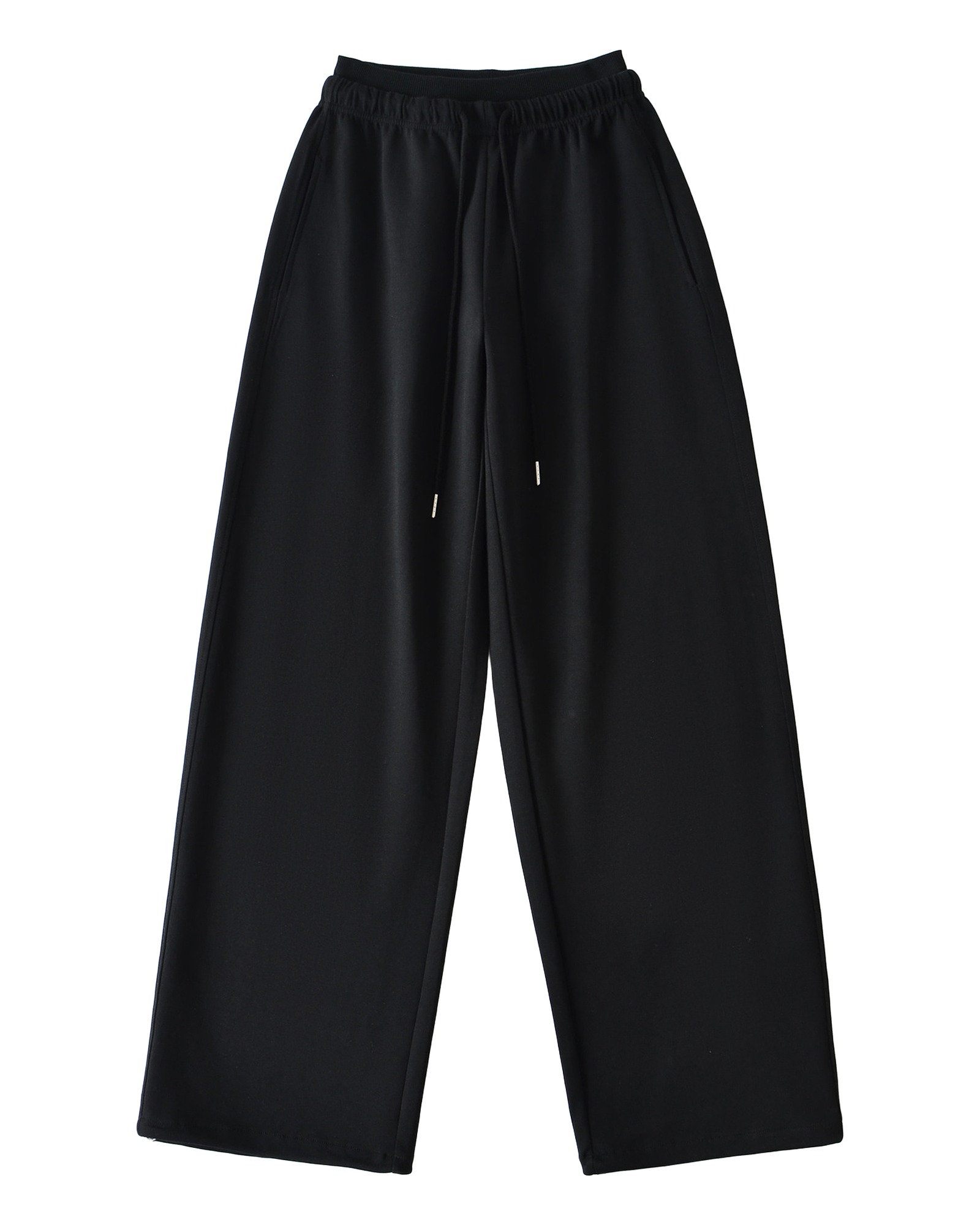 Lente black drawstring wide-leg trousers, front view — product photo