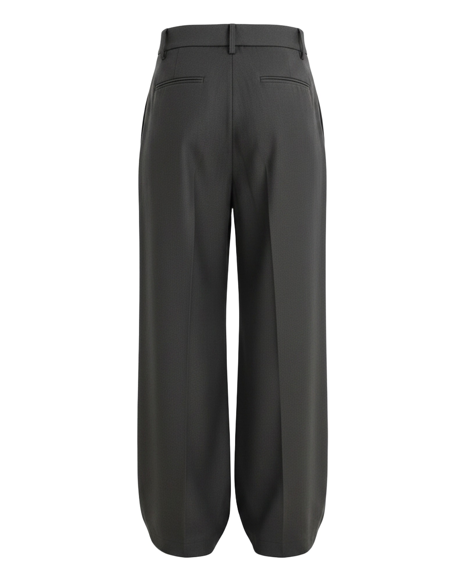 Maartje charcoal pleated wide-leg trousers, back view (AI visualisation)