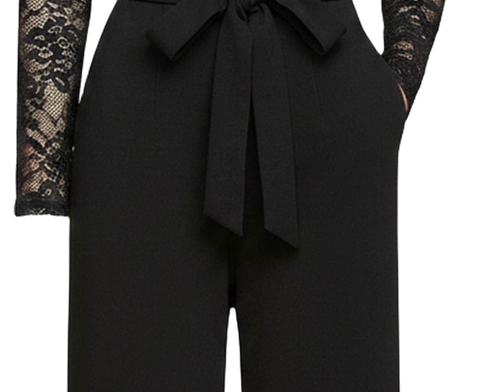Marianne Lace Panel Belted Jumpsuit — fabric detail