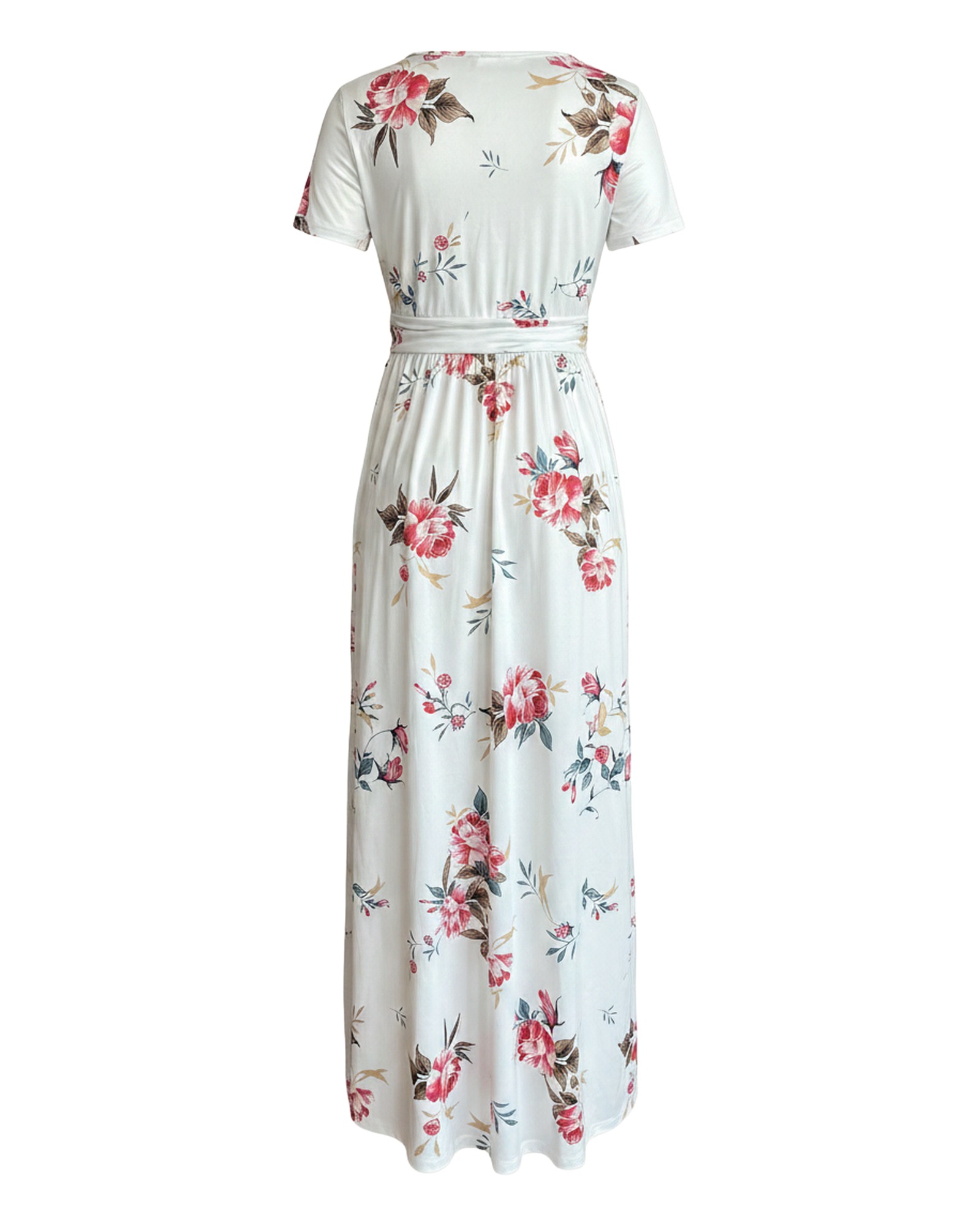 Marijke floral print wrap maxi dress, back view (AI visualisation)