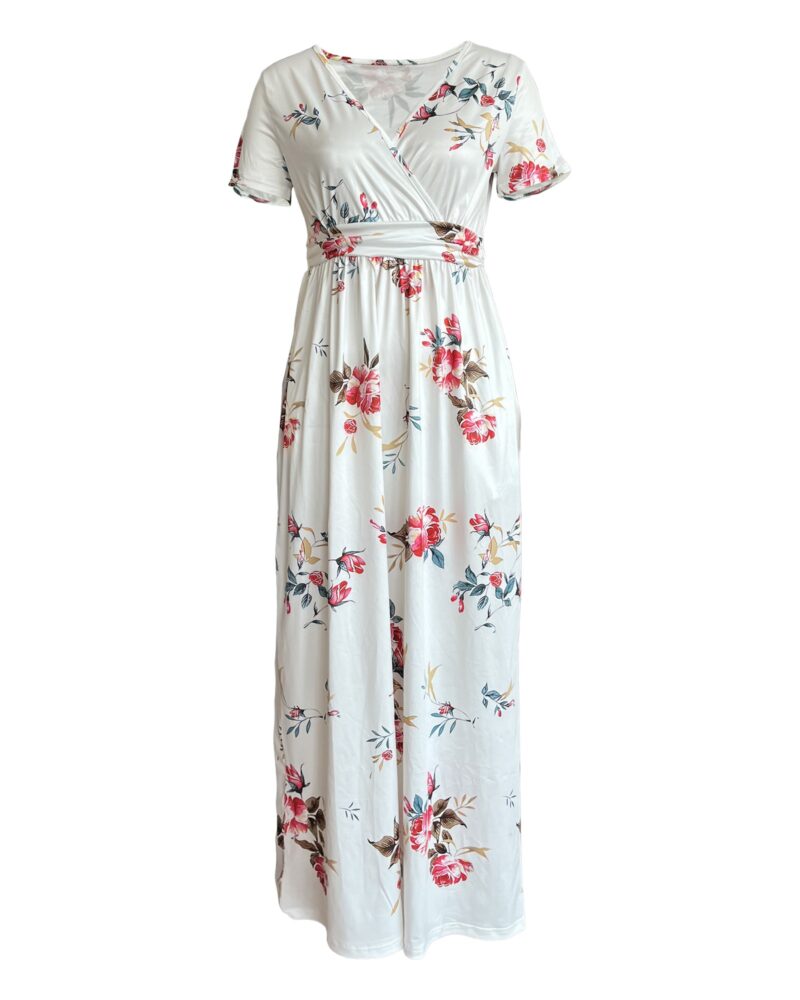 Marijke floral print wrap maxi dress, front view — product photo