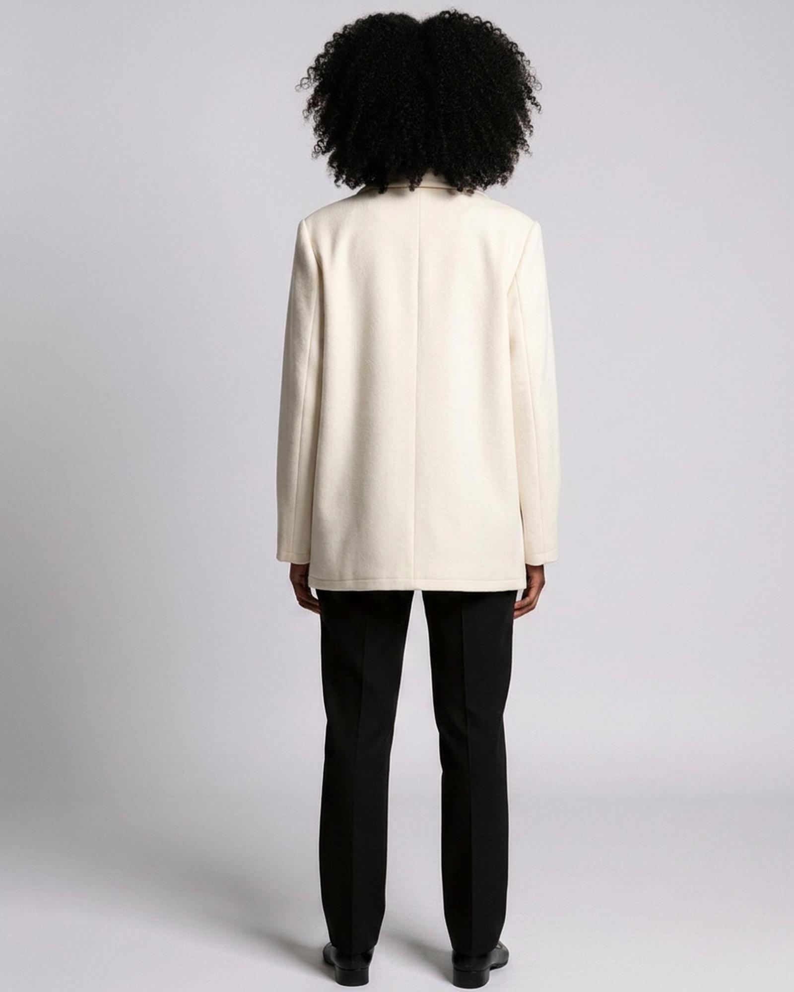 Marleen ivory wool blazer — model back view (AI visualisation)