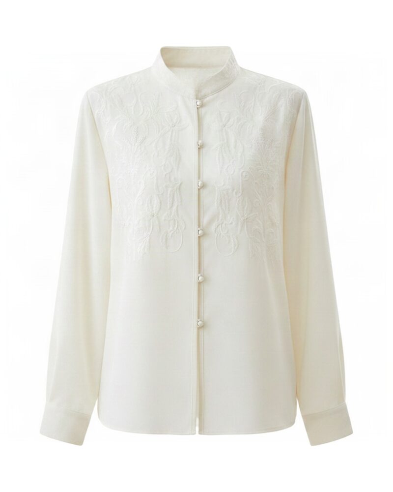 Meike · Embroidered chiffon blouse — product front (AI visualisation)