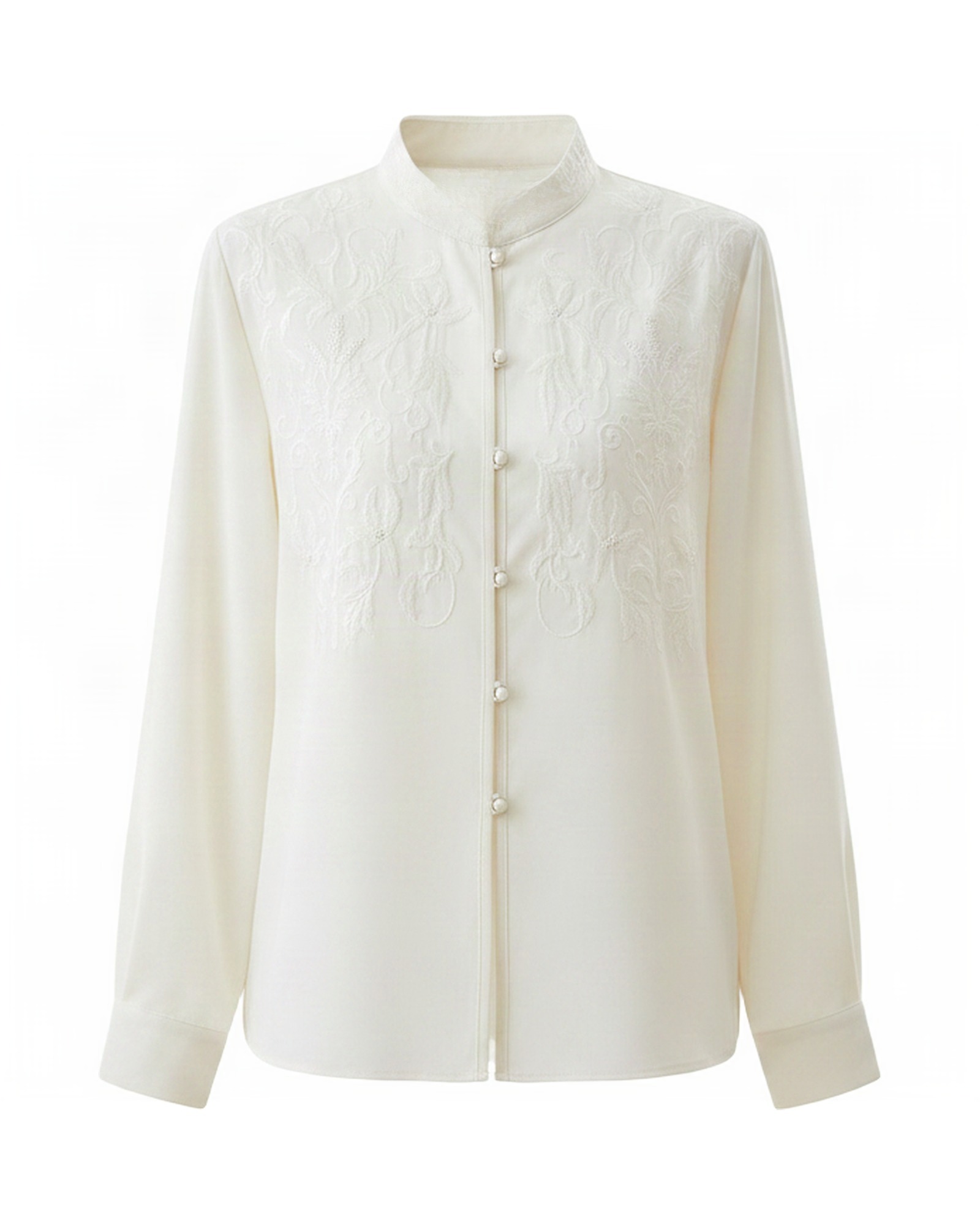 Meike · Embroidered chiffon blouse — product front (AI visualisation)