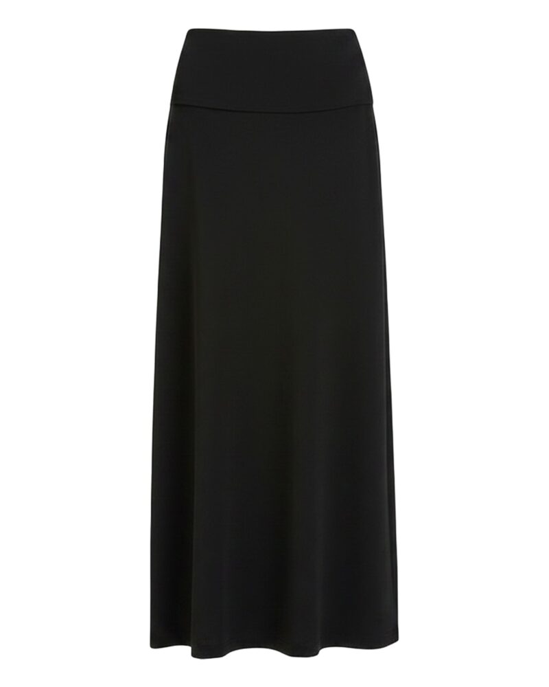 Nadia black jersey straight maxi skirt, front view (AI visualisation)