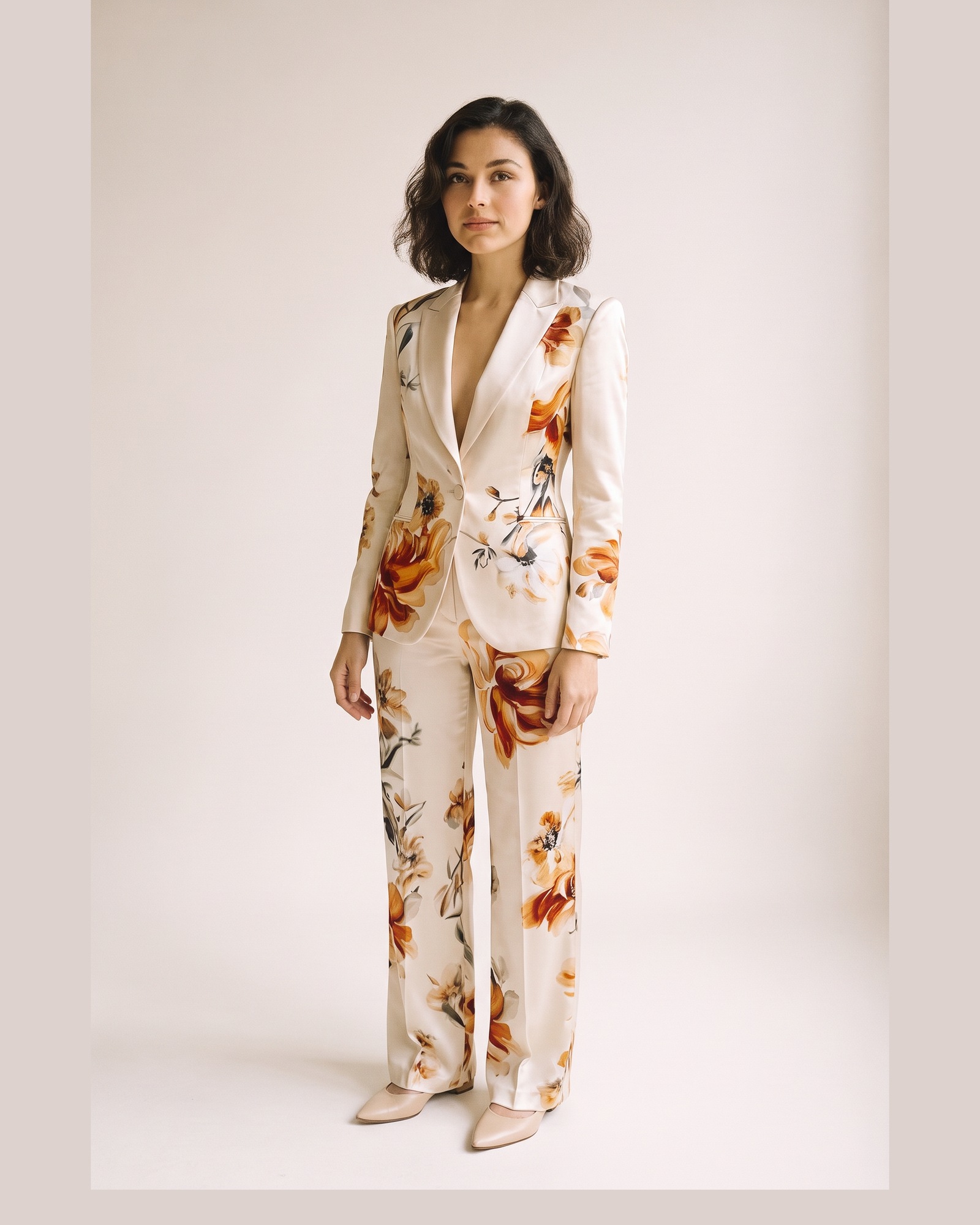 Neeltje · Satijnen blazer met broek (bloemenprint, set) - Afbeelding 4