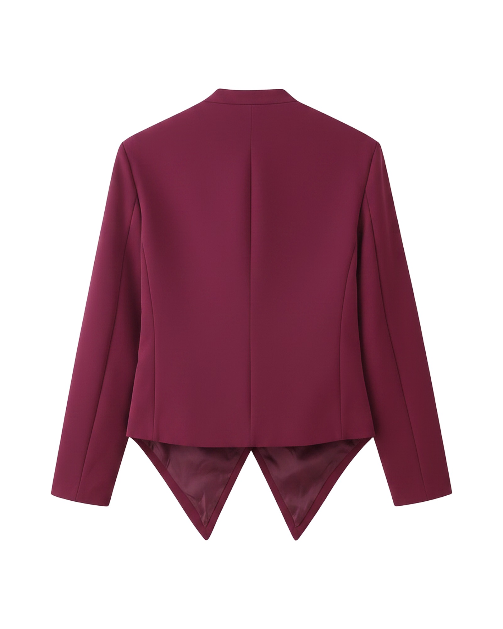 Petronella wine-red slim-fit blazer coat, back view (AI visualisation)