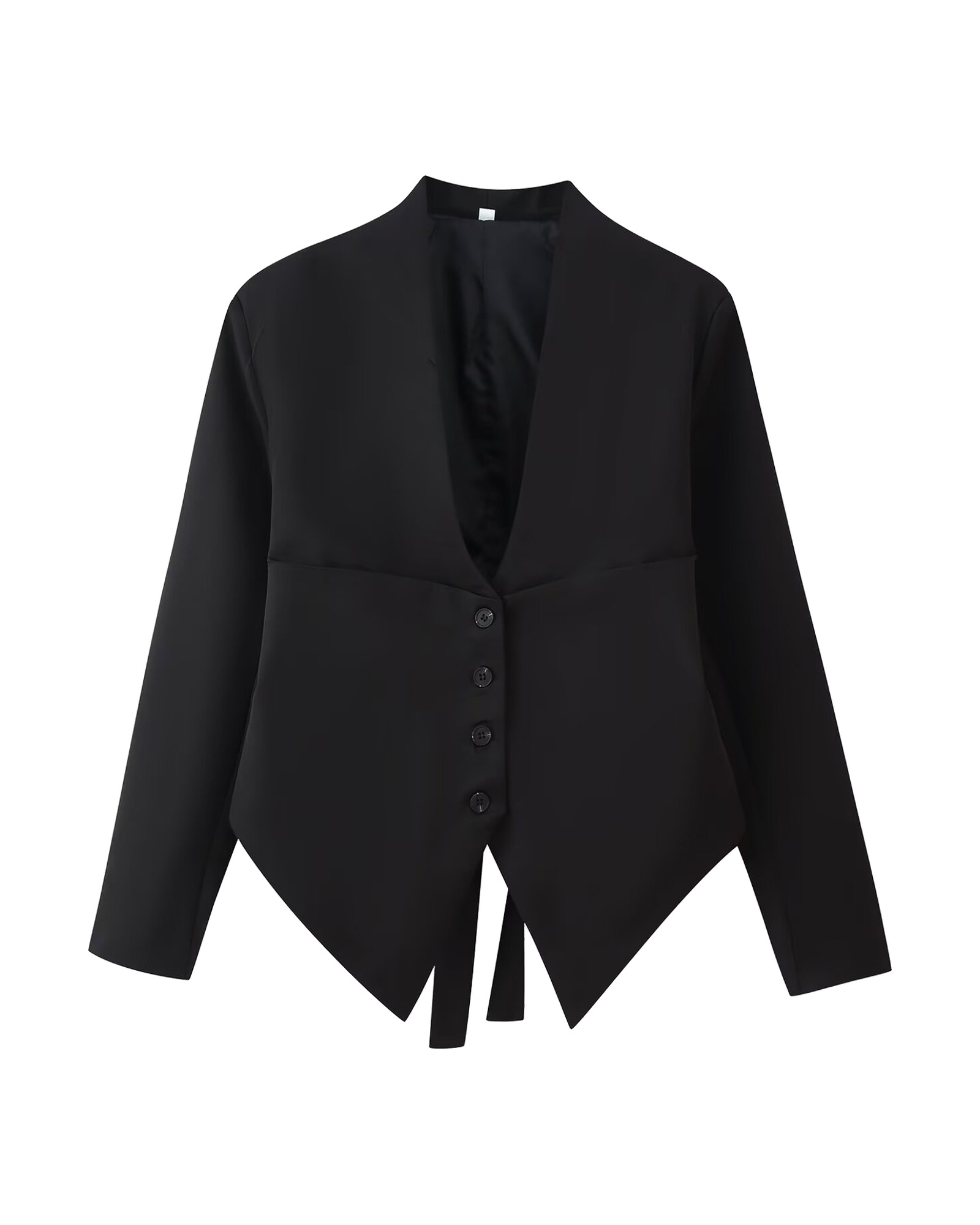 Petronella black slim-fit blazer coat with deep V neckline, colour variant — product photo