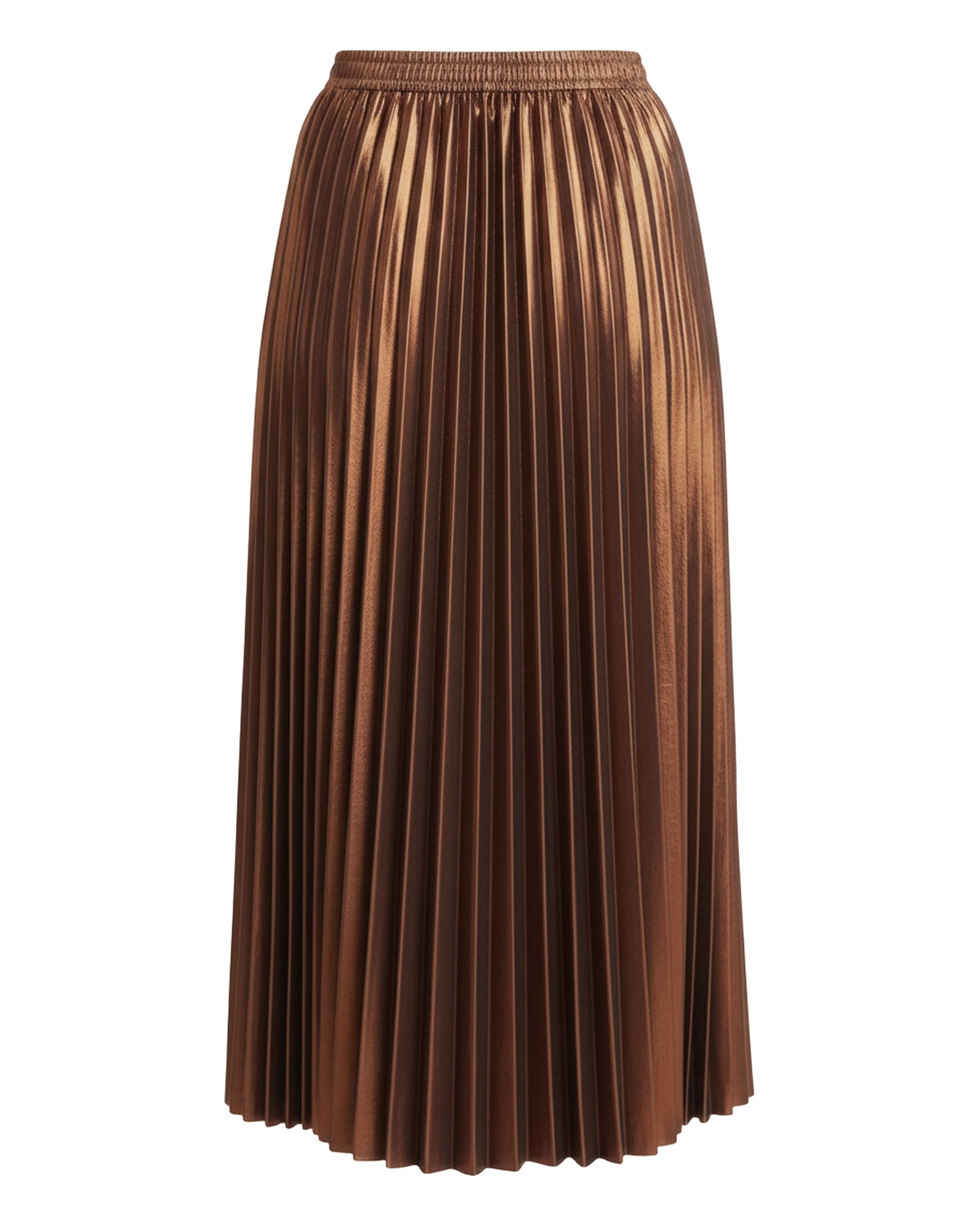 Pien bronze metallic pleated midi skirt, back view (AI visualisation)