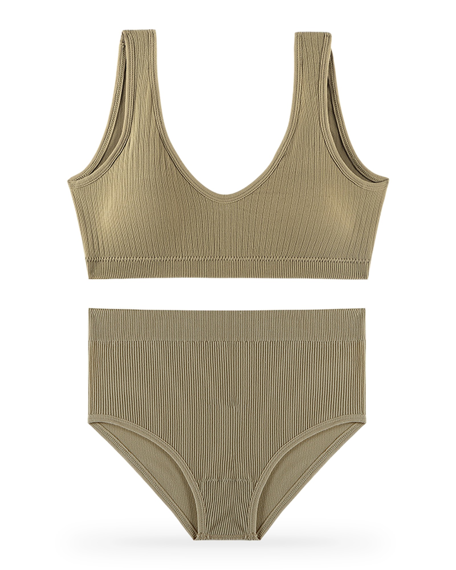 Pietje seamless bralette and brief set — product, khaki