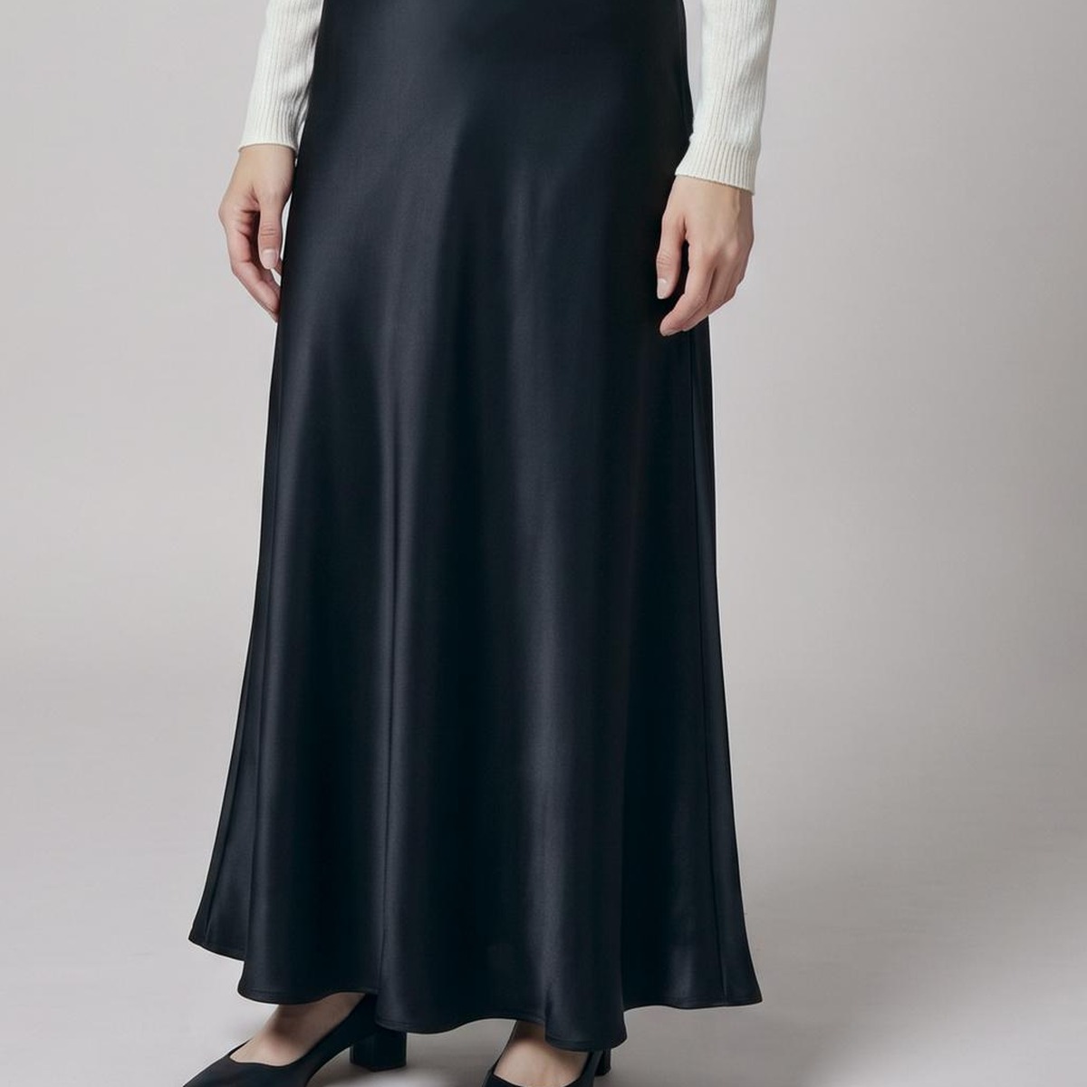 Puck — Satin midi skirt (AI visualisation)