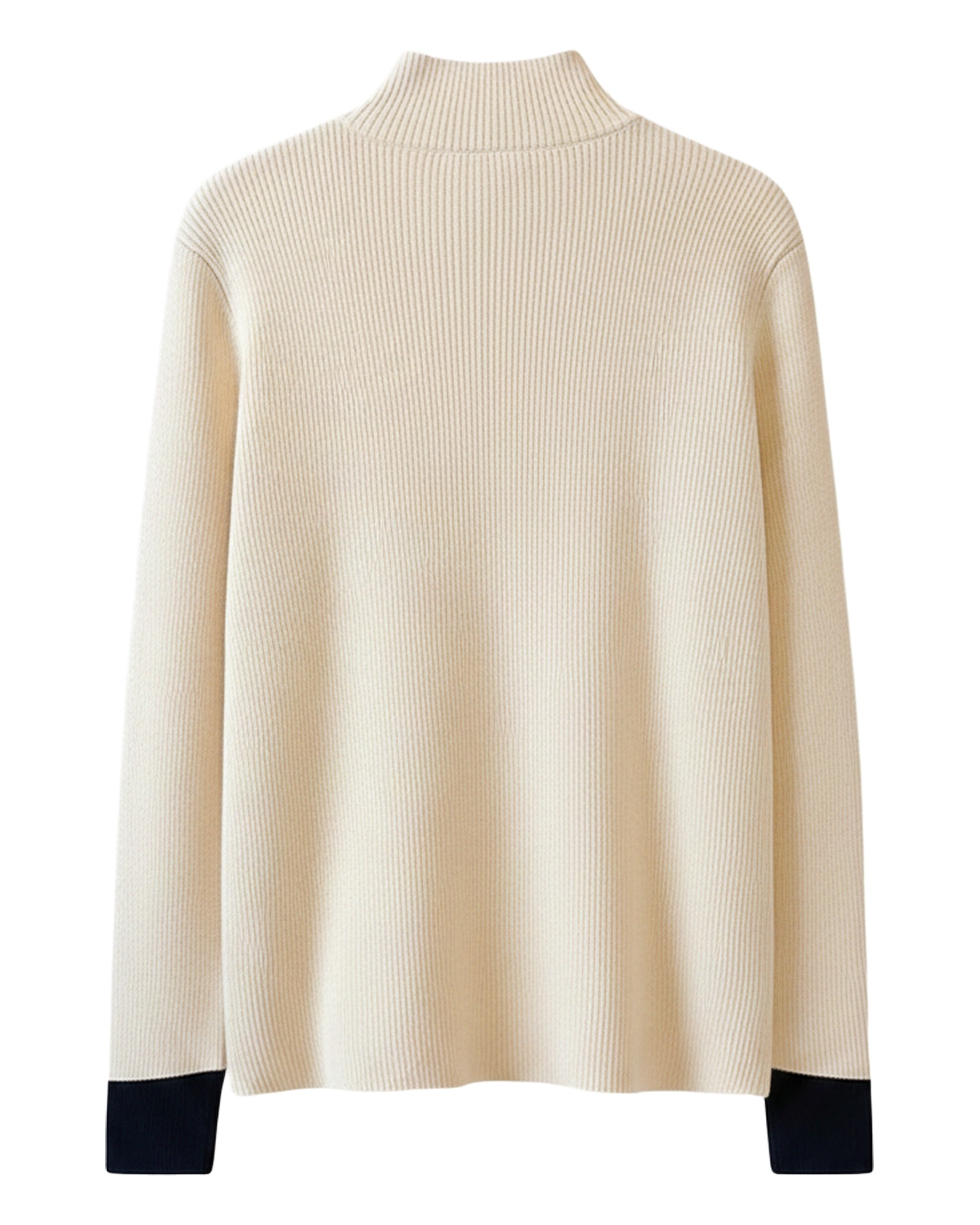 Rie beige ribbed high-neck jumper, back view (AI visualisation)