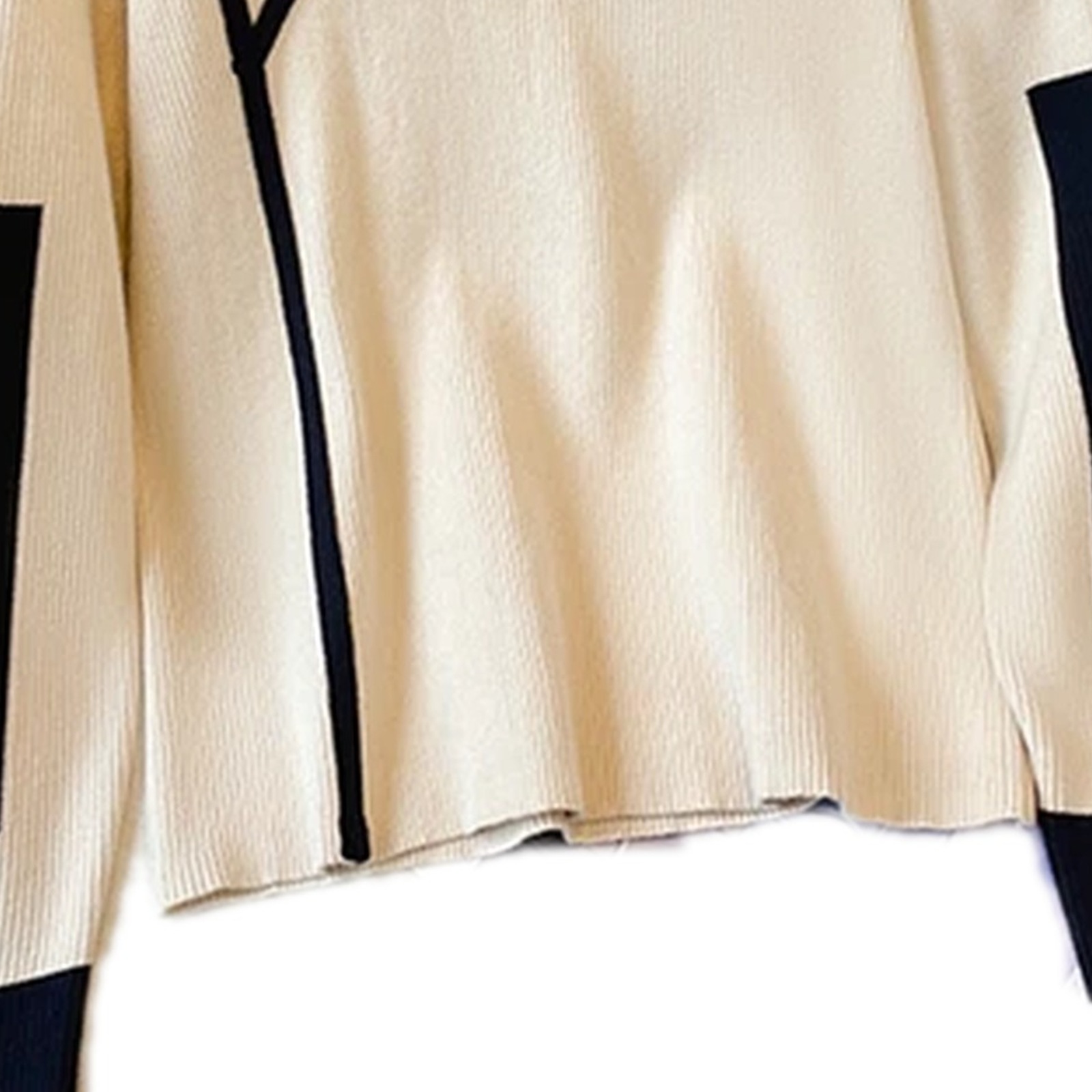 Rie ribbed high-neck jumper — ribbed knit, diagonal contrast stripe and colour-block cuff detail, product photo