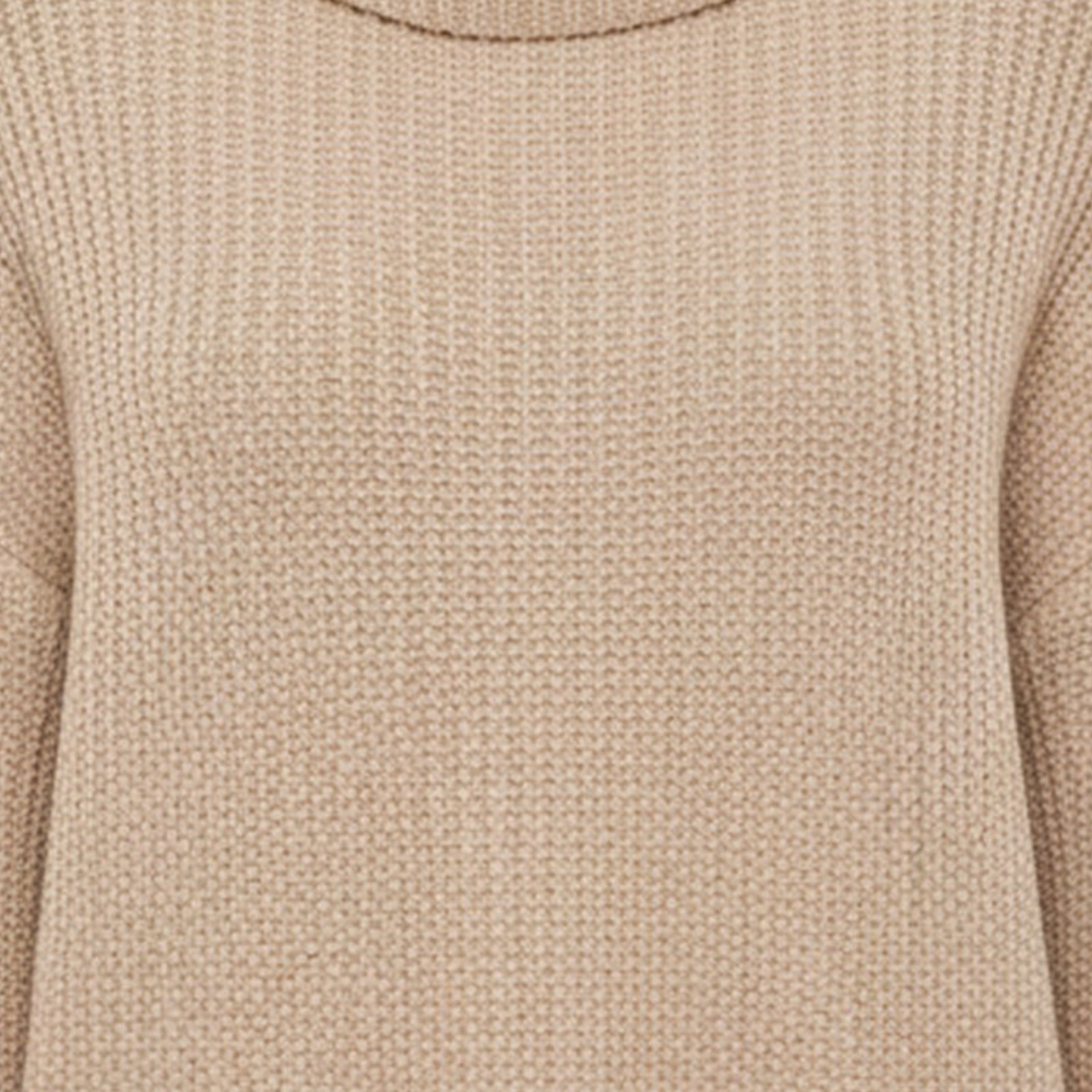 Riet cream chunky turtleneck knit sweater dress — fabric and texture detail (AI visualisation)