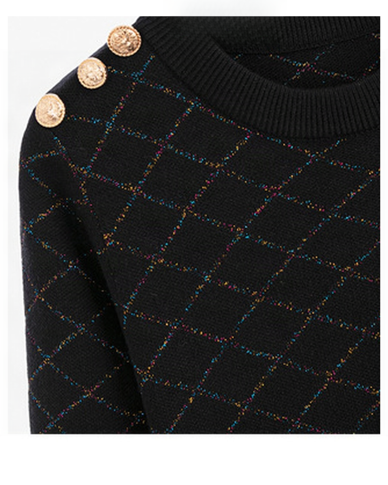 Rixt knit A-line dress — diamond quilt knit and gold shoulder button detail
