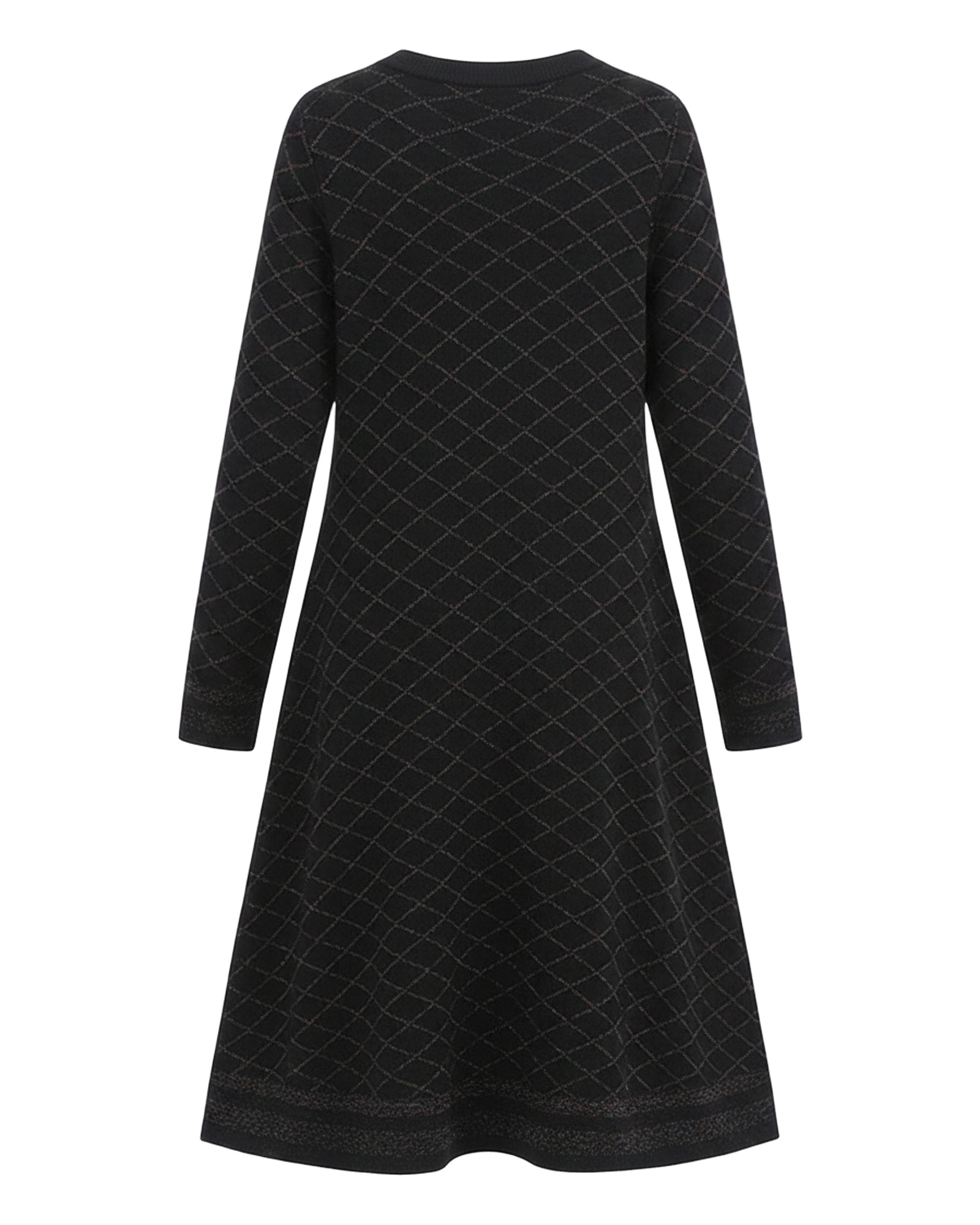 Rixt black quilted-pattern A-line knit dress, back view (AI visualisation)