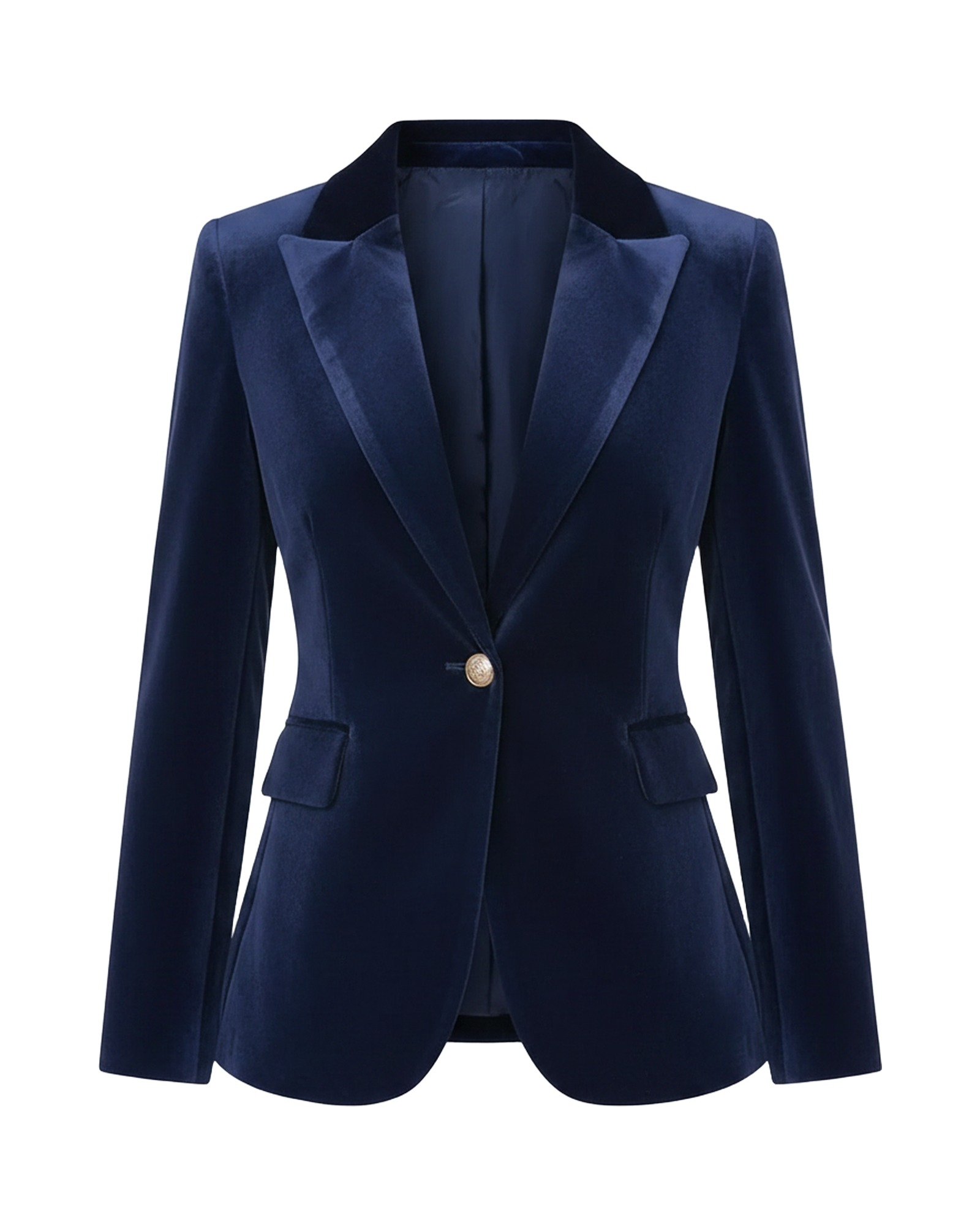 Rozalie navy velvet blazer, front view (AI visualisation)