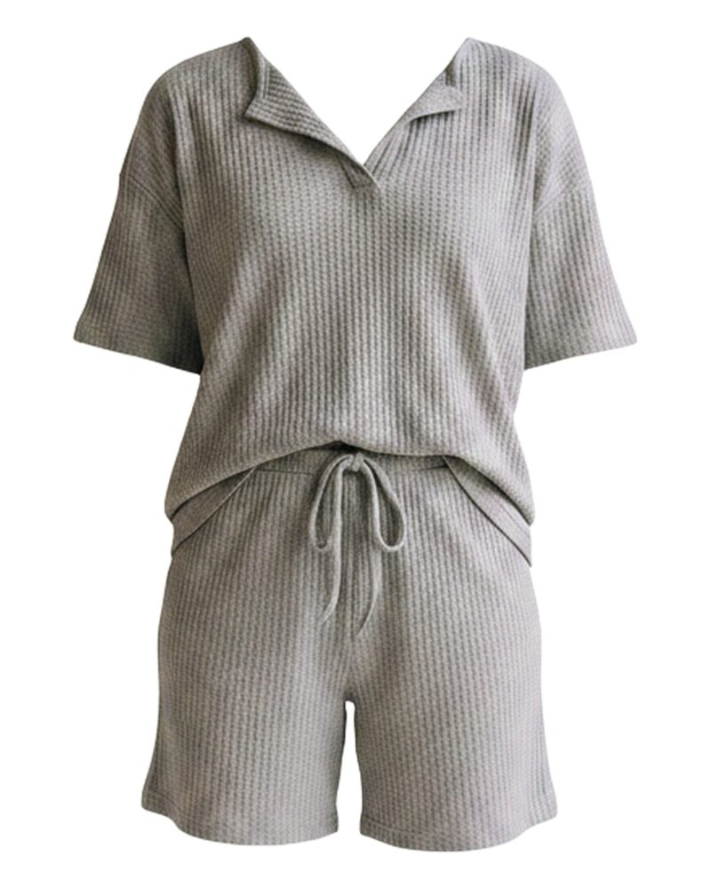 Sabine Waffle Knit Top And Shorts Set — Produkt Vorderansicht (KI-Visualisierung)