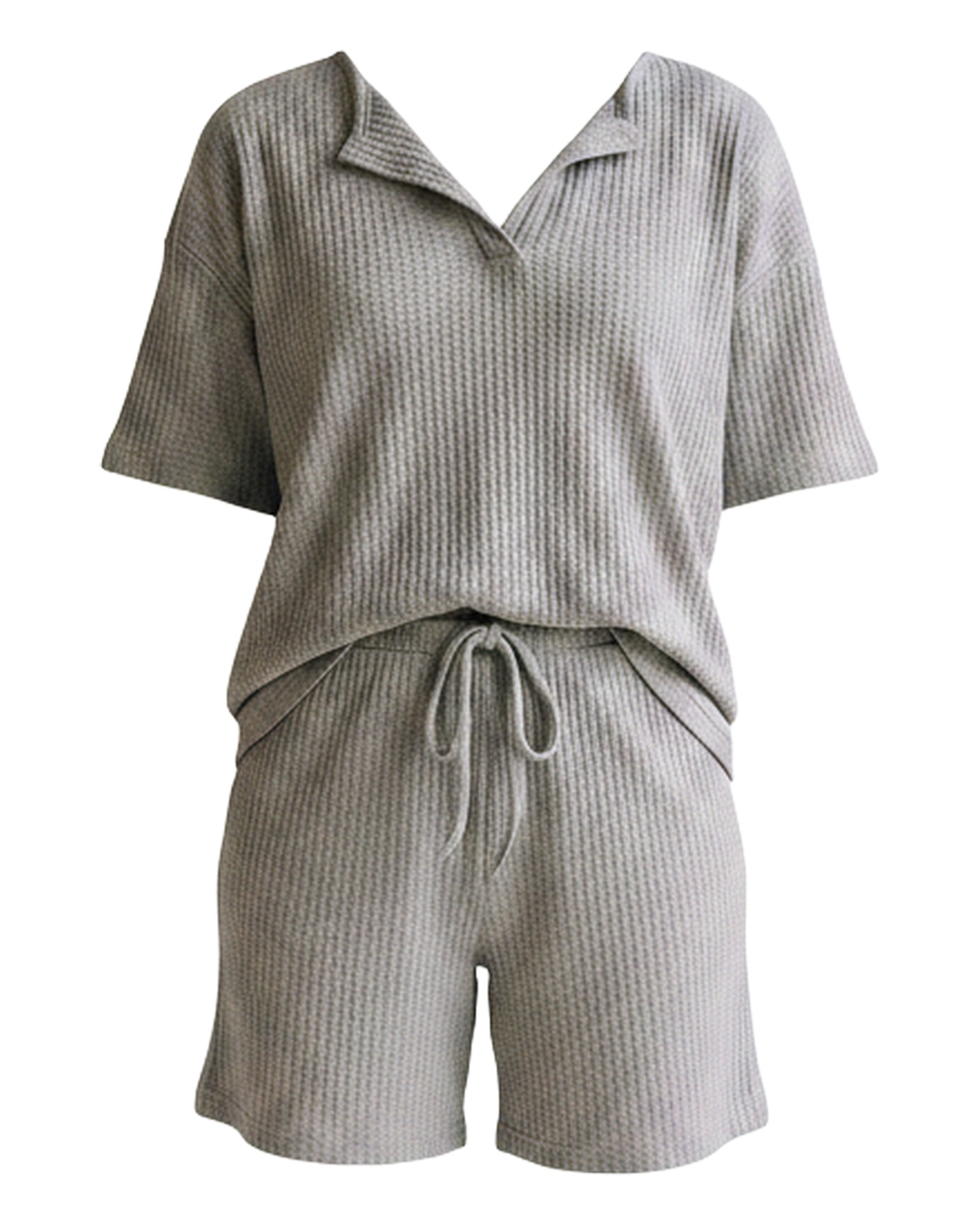 Sabine Waffle Knit Top And Shorts Set — Produkt Vorderansicht (KI-Visualisierung)