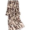 Sandra brown and cream abstract-print silky shirt dress, front view — product photo