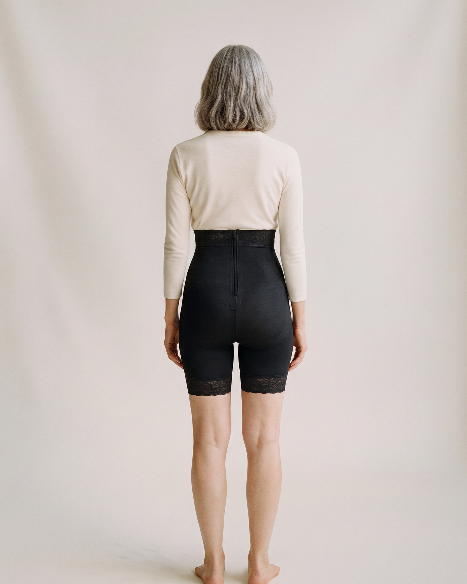 Sientje high-waist shaping short worn on model, back view (AI visualisation)