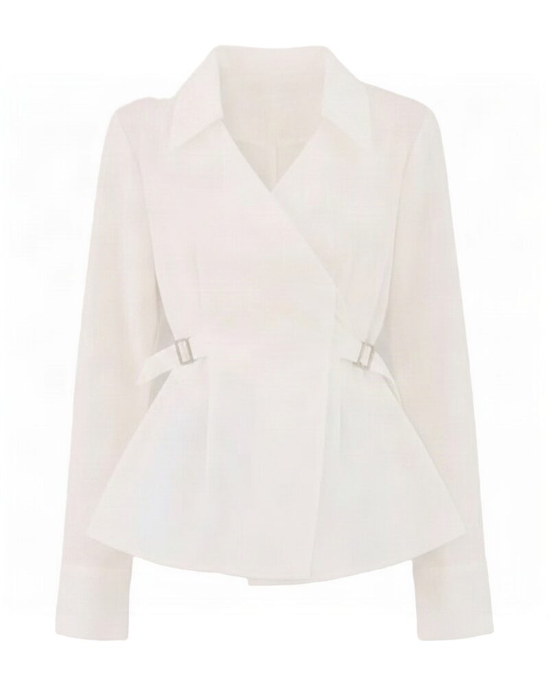 Sylvia · Fitted V-neck white blouse — product front (AI visualisation)