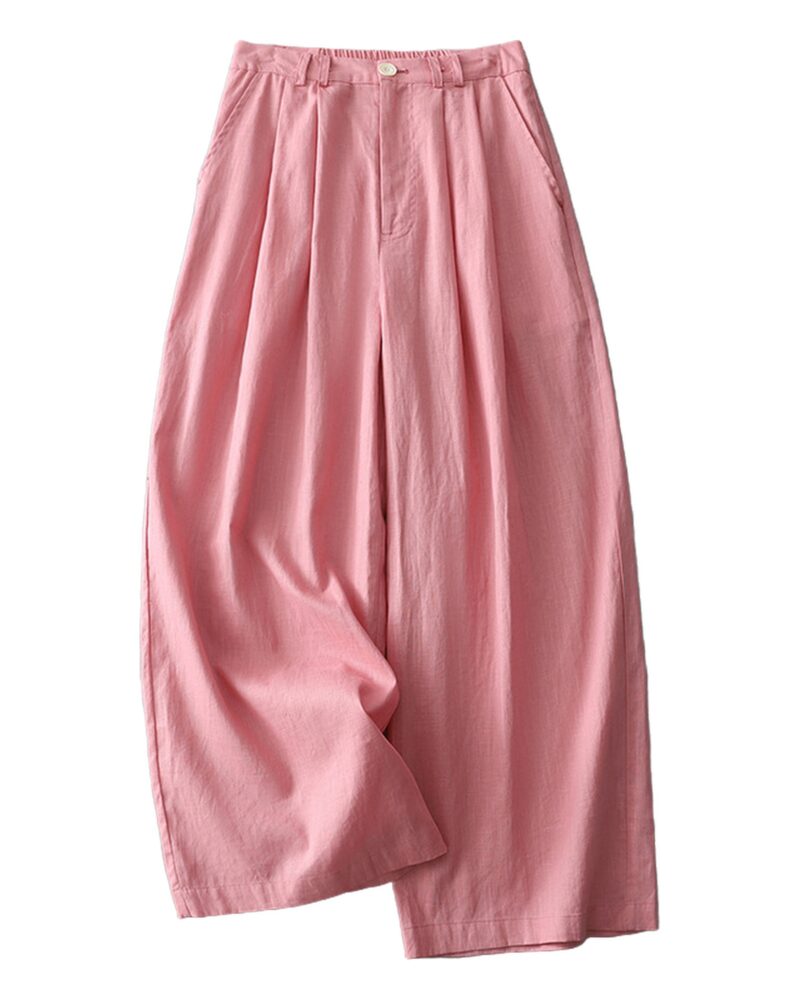 Tosca pink relaxed linen wide-leg trousers, front view — product photo