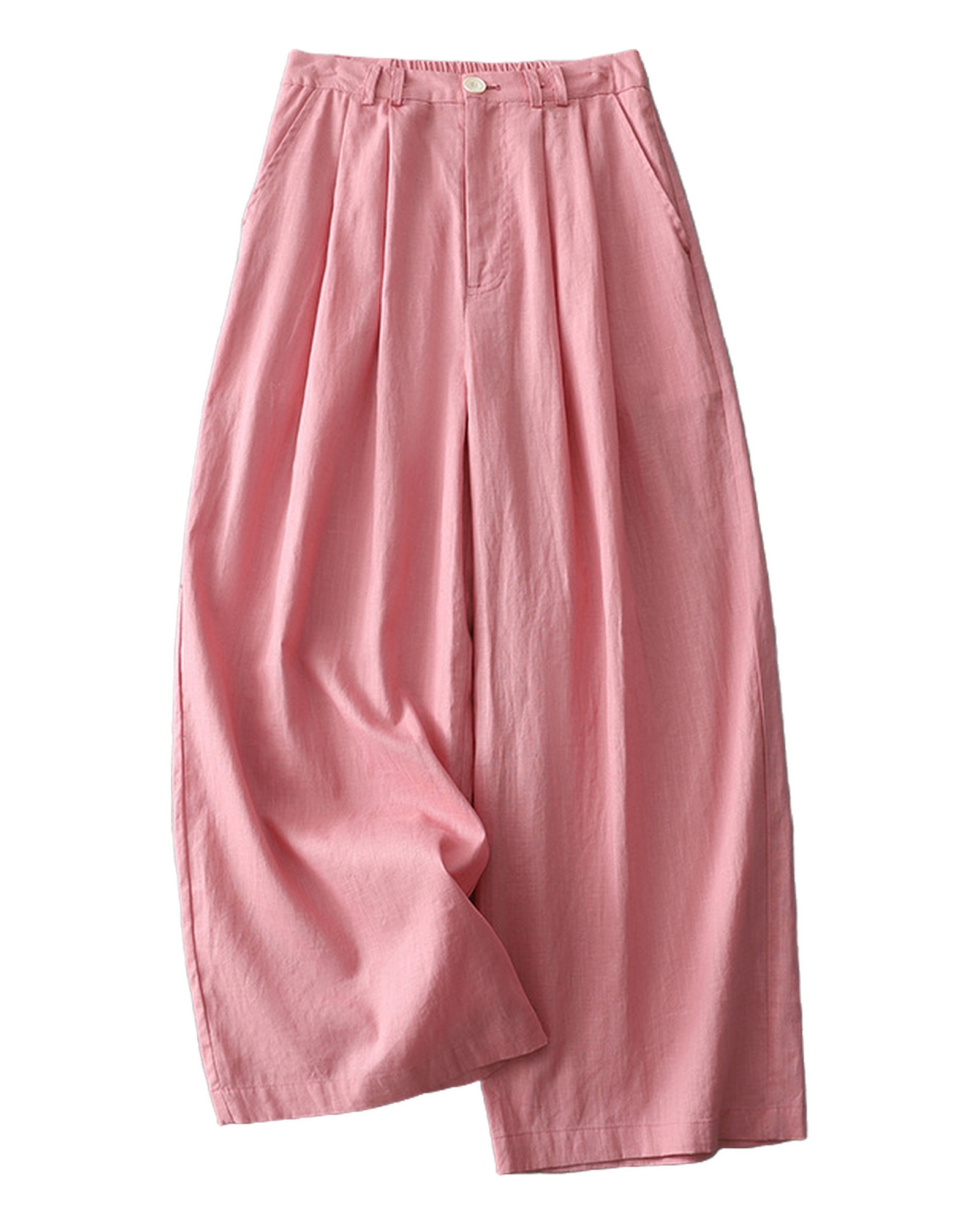 Tosca pink relaxed linen wide-leg trousers, front view — product photo