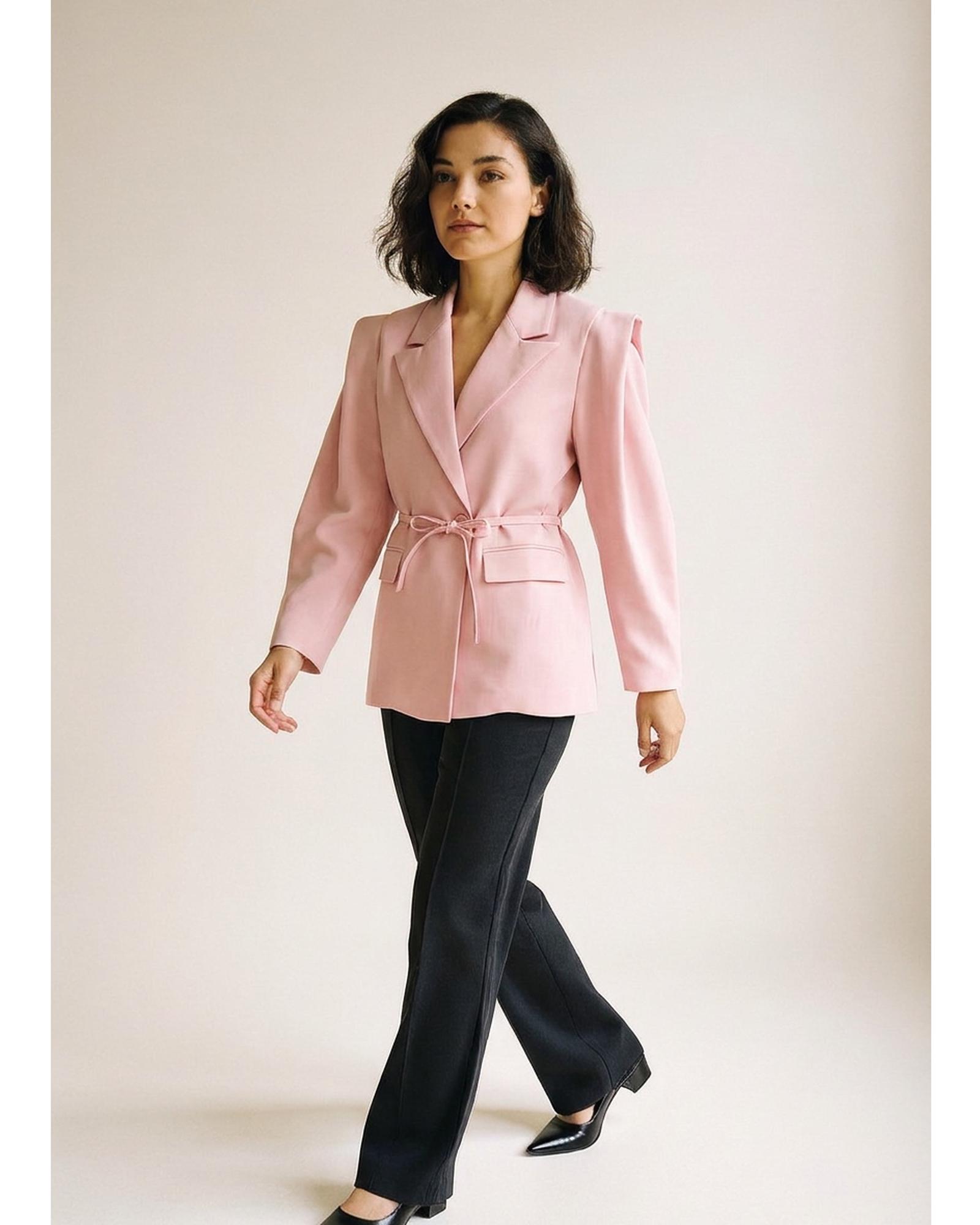 Sonja padded-shoulder blazer, pink colour variant (AI visualisation)