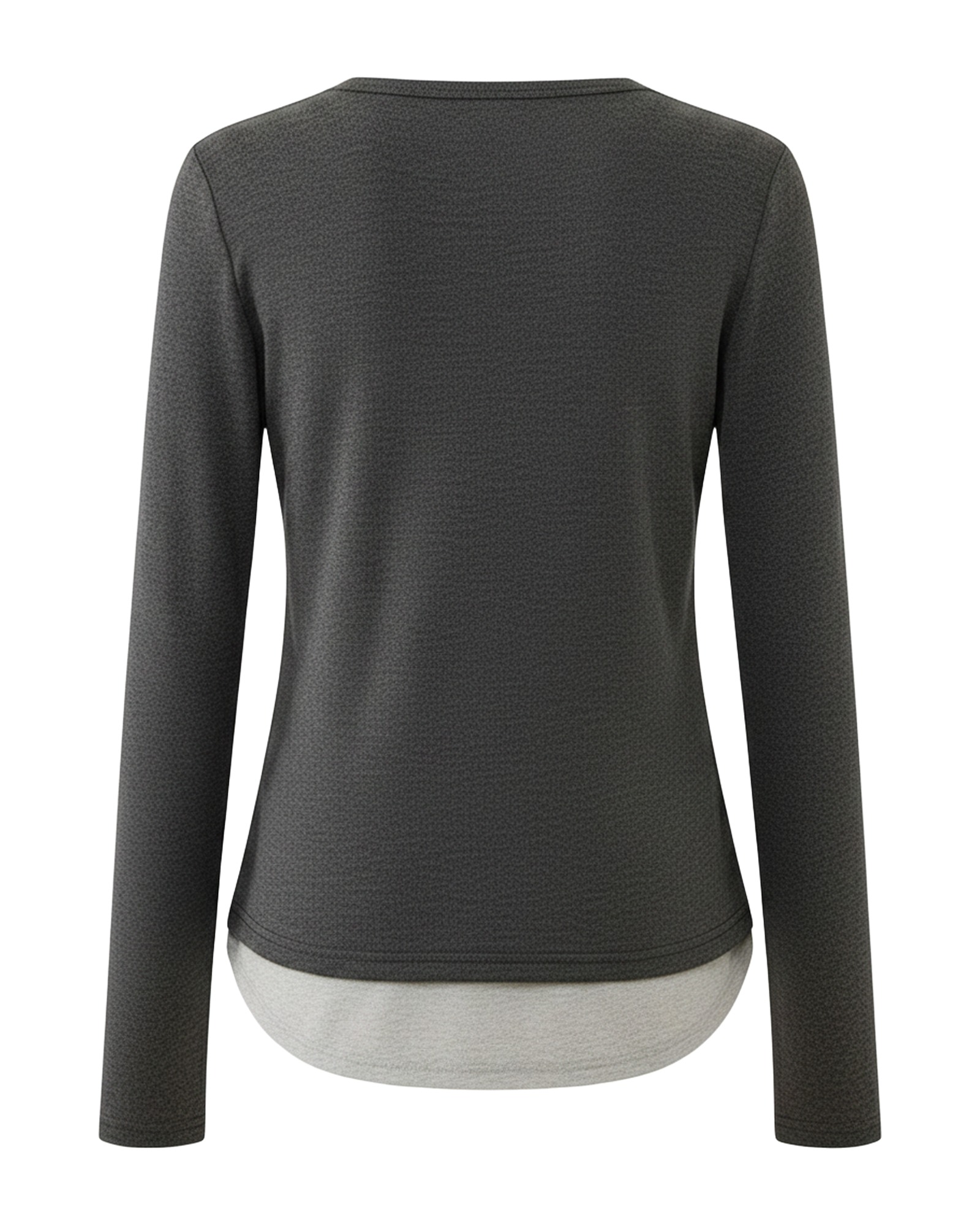 Veerle · V-neck layered-look long-sleeve — product back (AI visualisation)