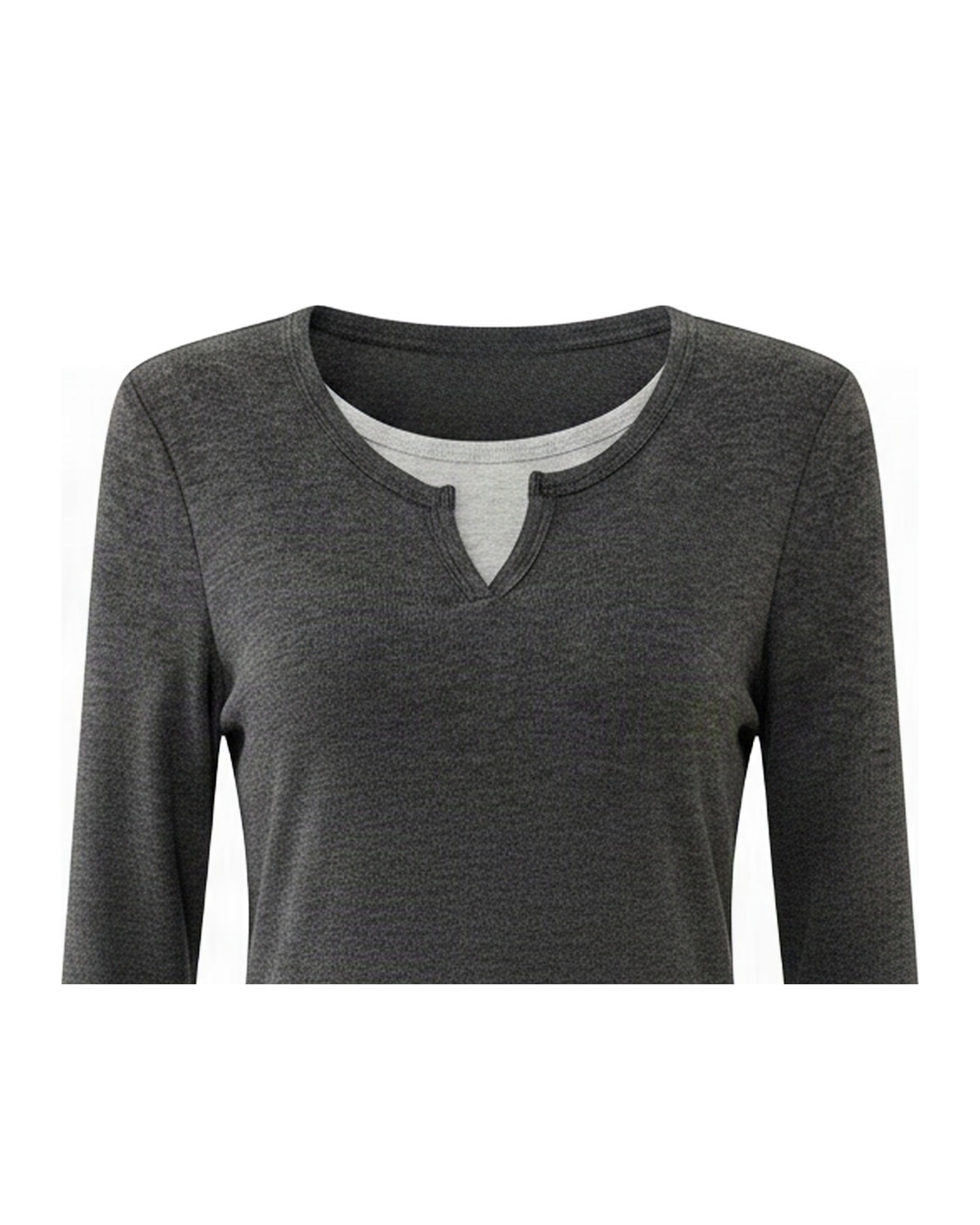 Veerle · V-neck layered-look long-sleeve — fabric detail (AI visualisation)