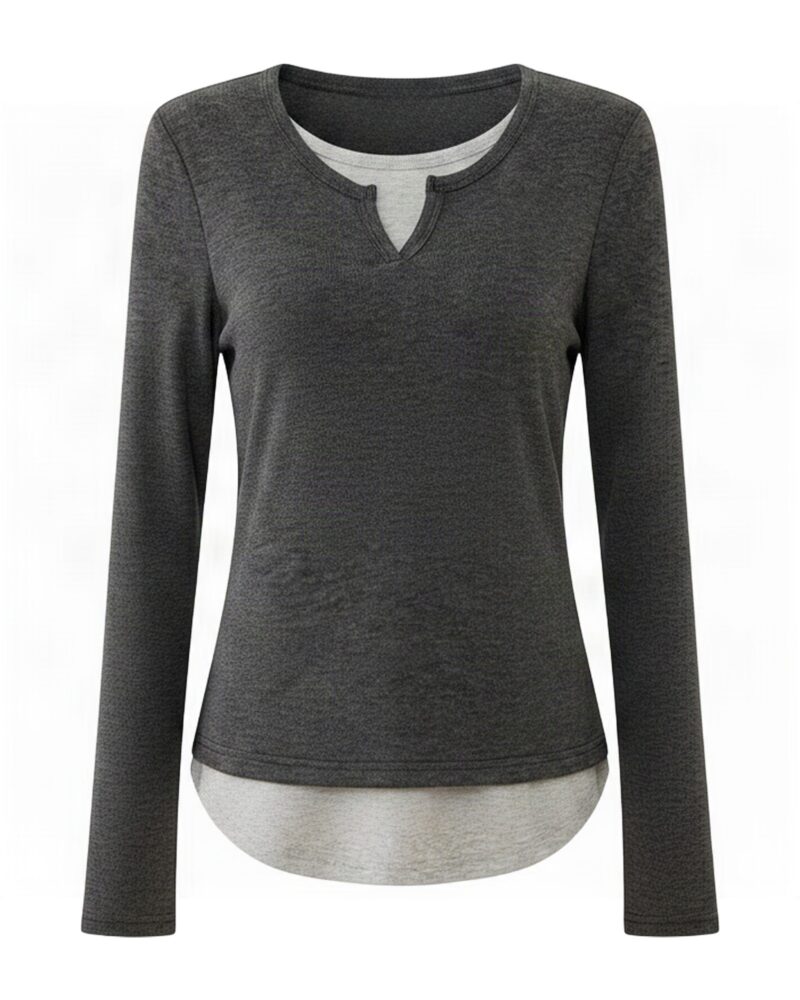 Veerle · V-neck layered-look long-sleeve — product front (AI visualisation)
