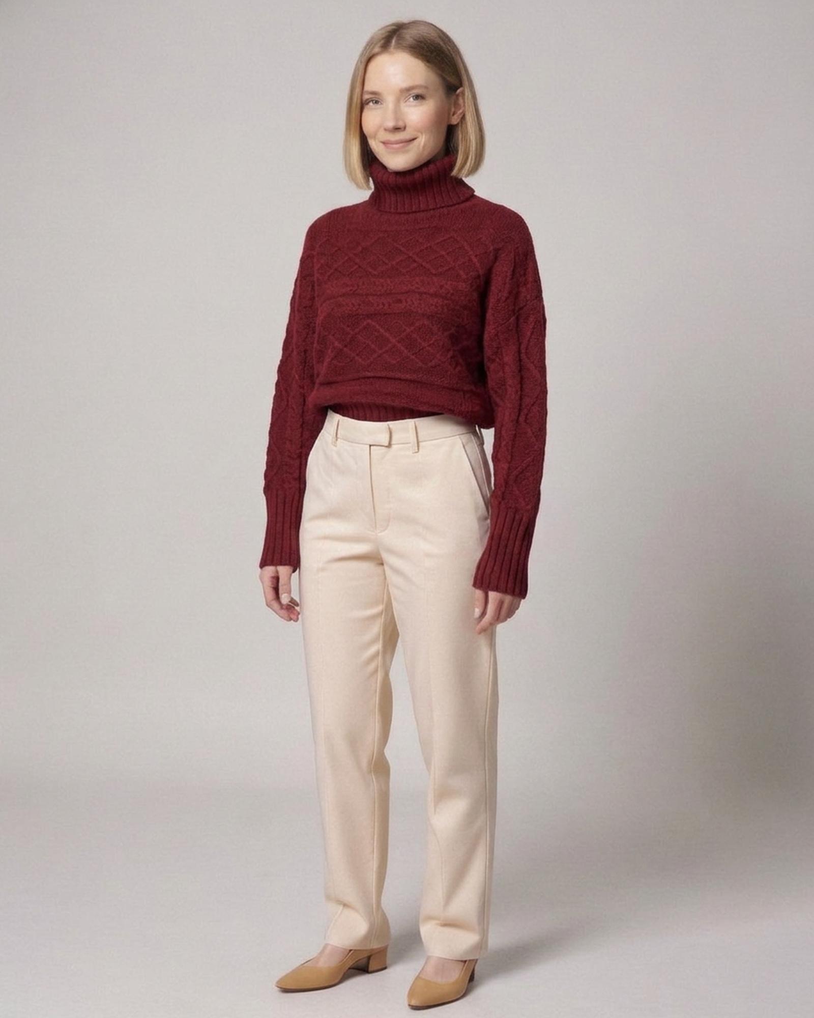 Wieteke red cardigan, Farbvariante (KI-Visualisierung)