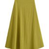 Wietske chartreuse satin A-line midi skirt, front view — product photo