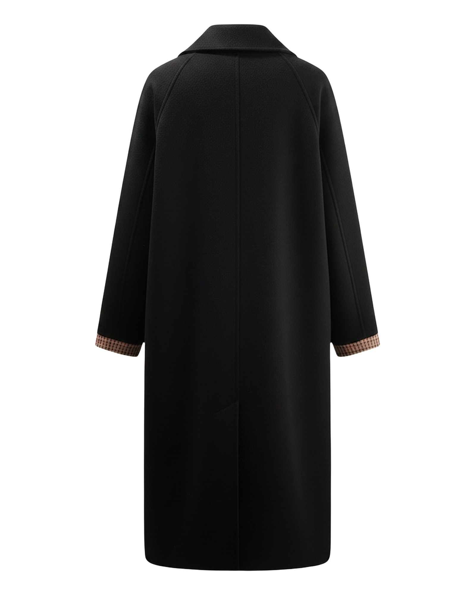 Willemke black long wool coat, back view (AI visualisation)