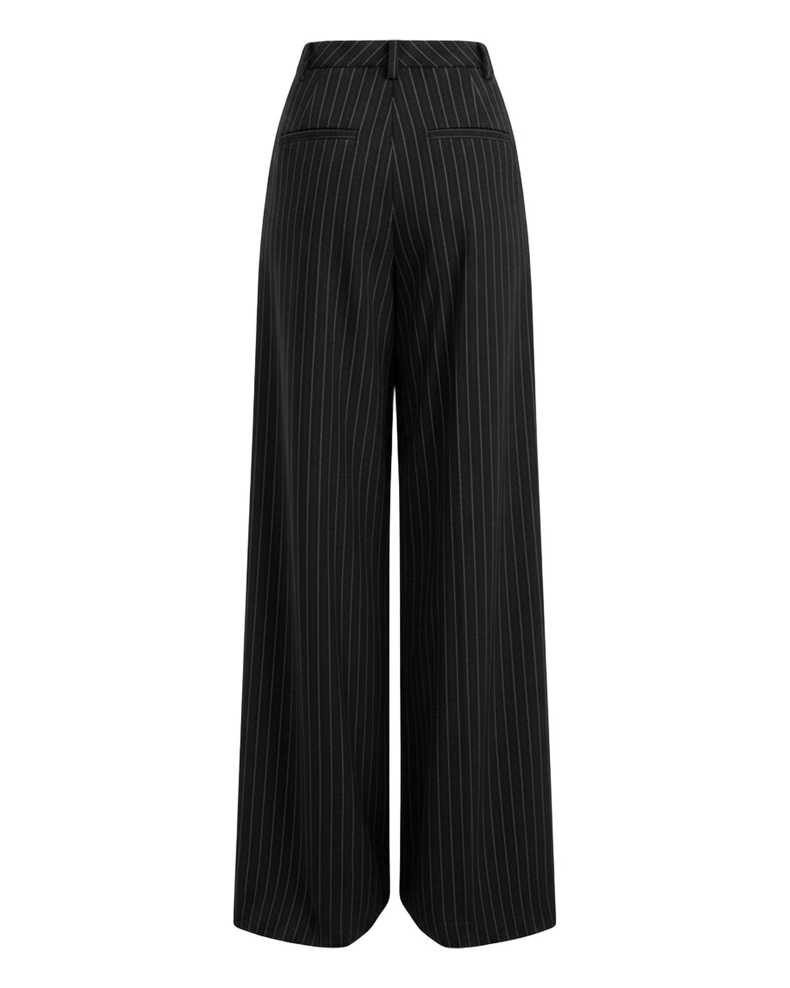 Wilma dark grey pinstripe wide-leg suit trousers, back view (AI visualisation)