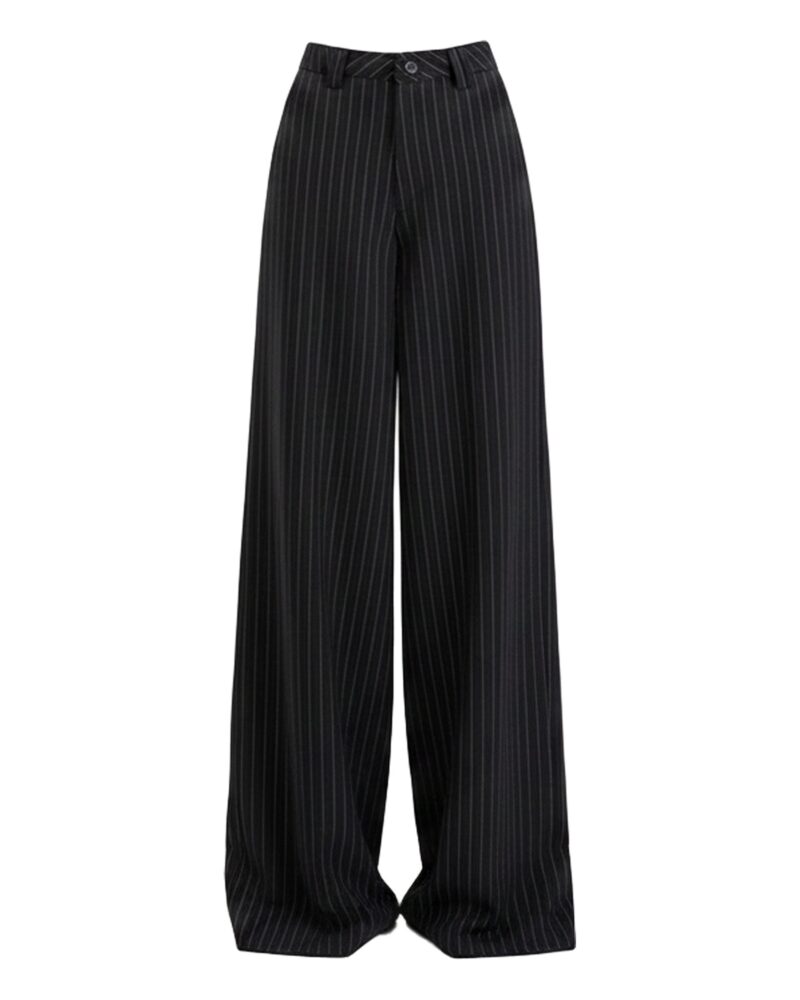 Wilma dark grey pinstripe wide-leg suit trousers, front view (AI visualisation)