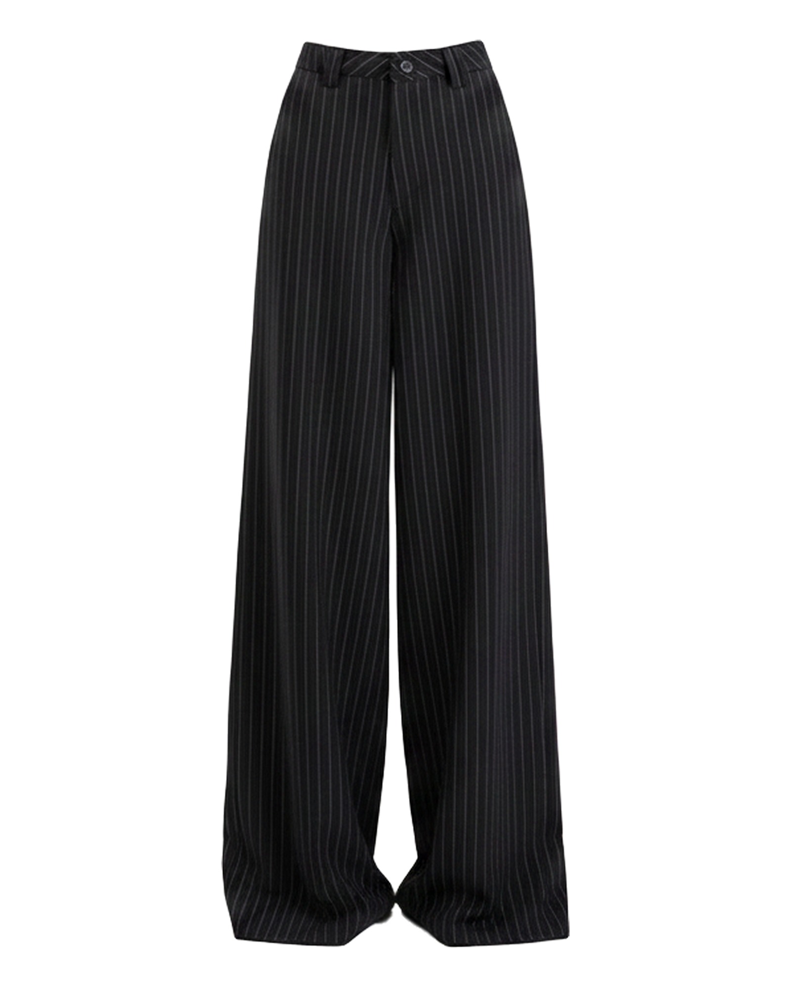Wilma dark grey pinstripe wide-leg suit trousers, front view (AI visualisation)