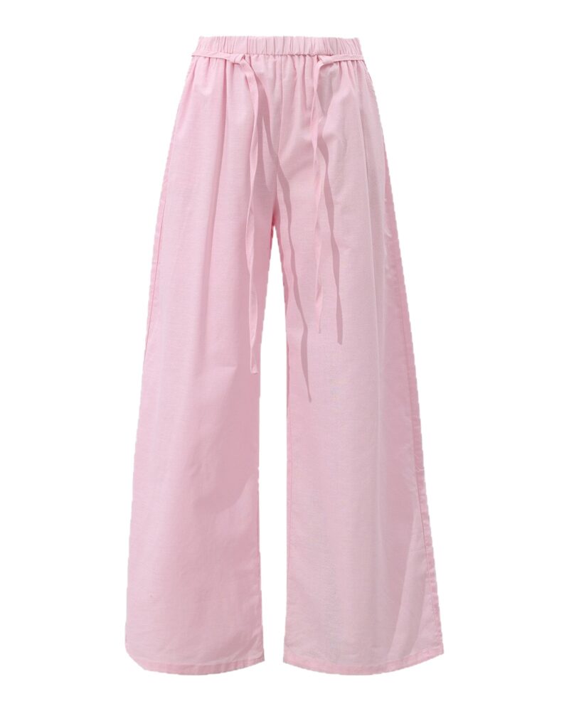 Yara pink linen wide-leg trousers, front view — product photo