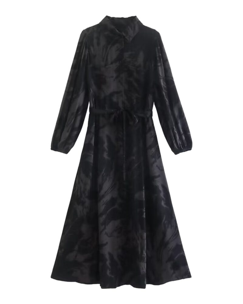 Yfke black floral-jacquard belted shirt dress, front view — product photo