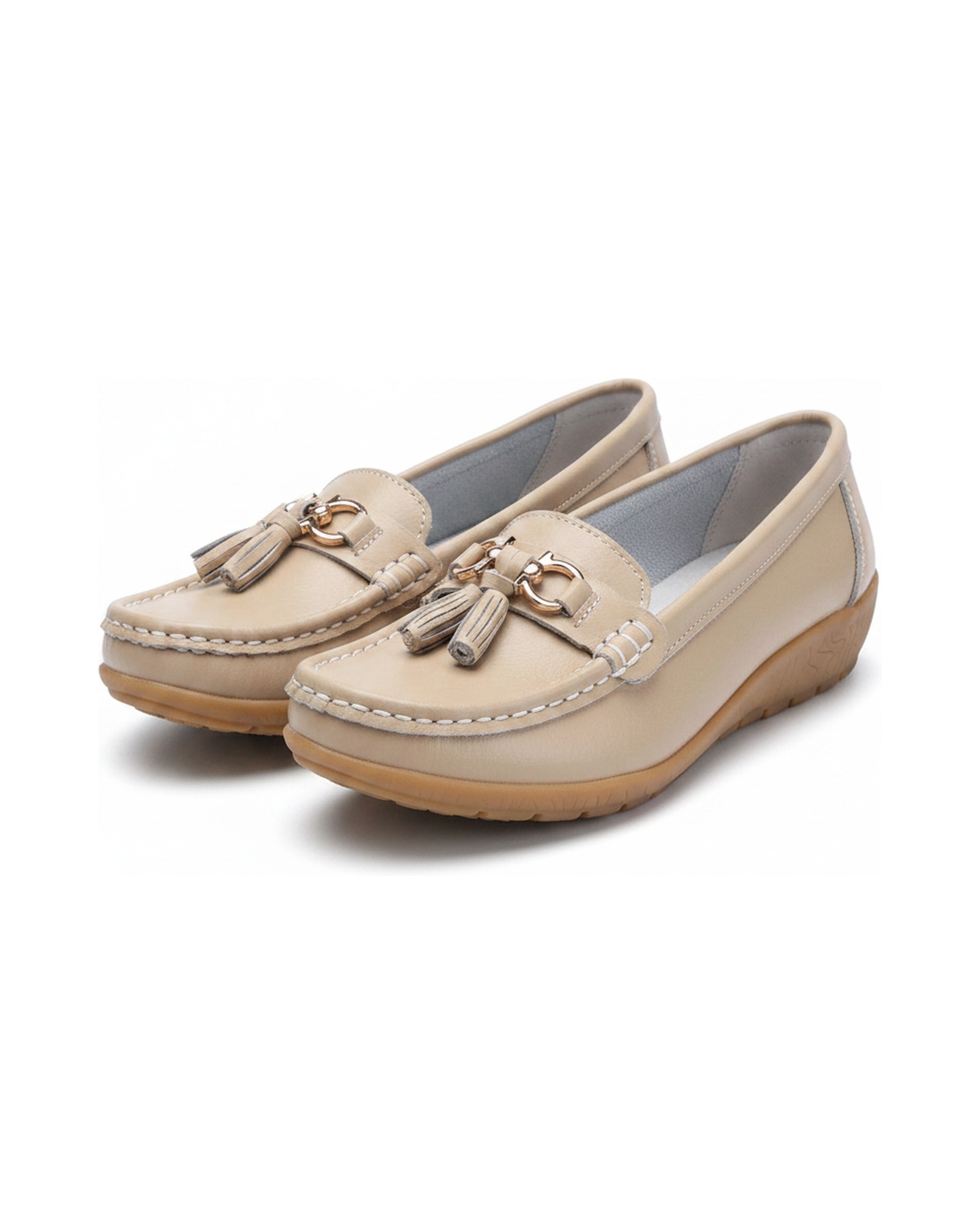 Cootje leather tassel moccasin in Beige — product pair packshot (AI visualisation)